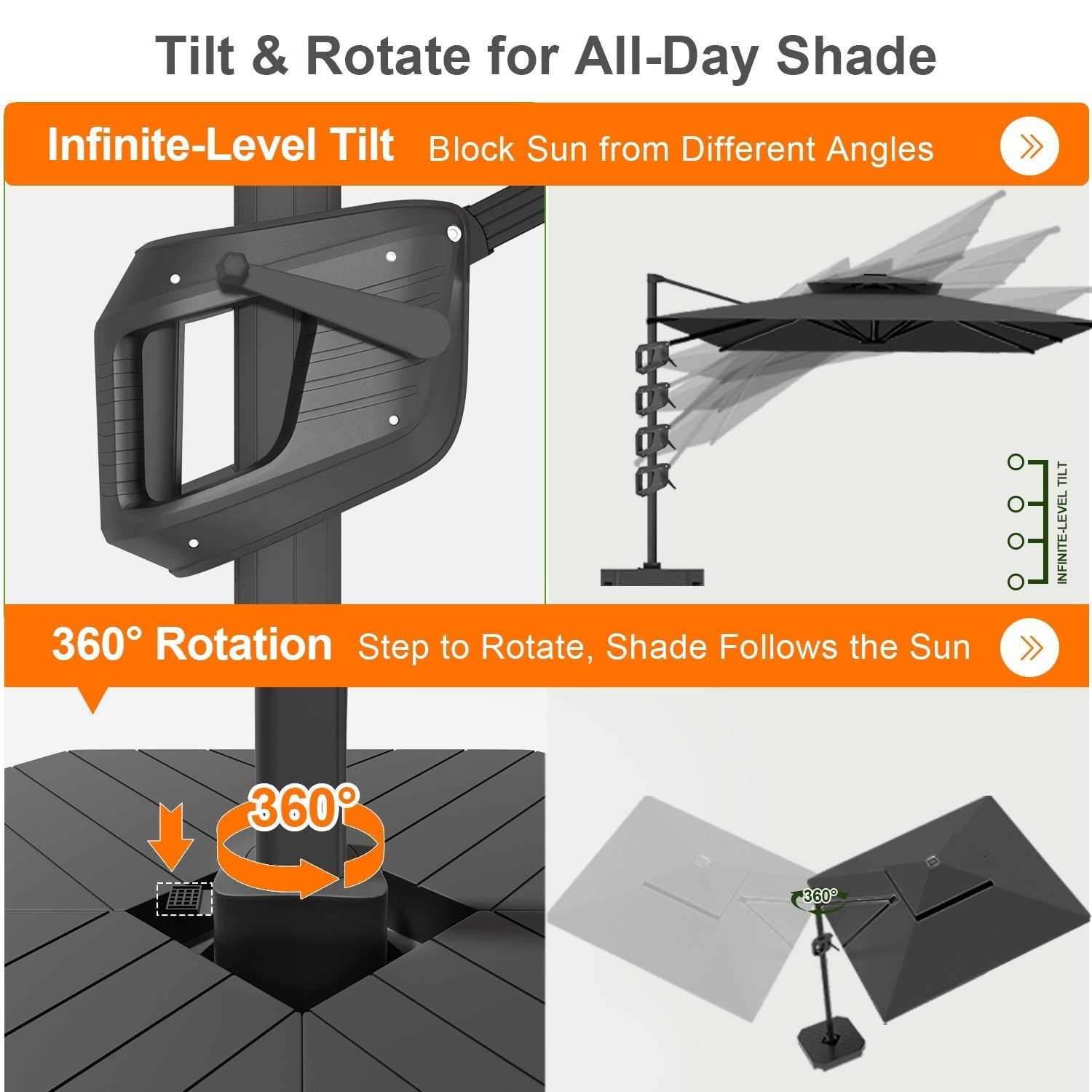 Sunvanta Auron Premium Cantilever Umbrella with Full-Rib LED Strip Lighting, Reinforced Fibreglass Ribs and Powder-Coated Aluminium Pole for Luxury Patio & Garden Shade