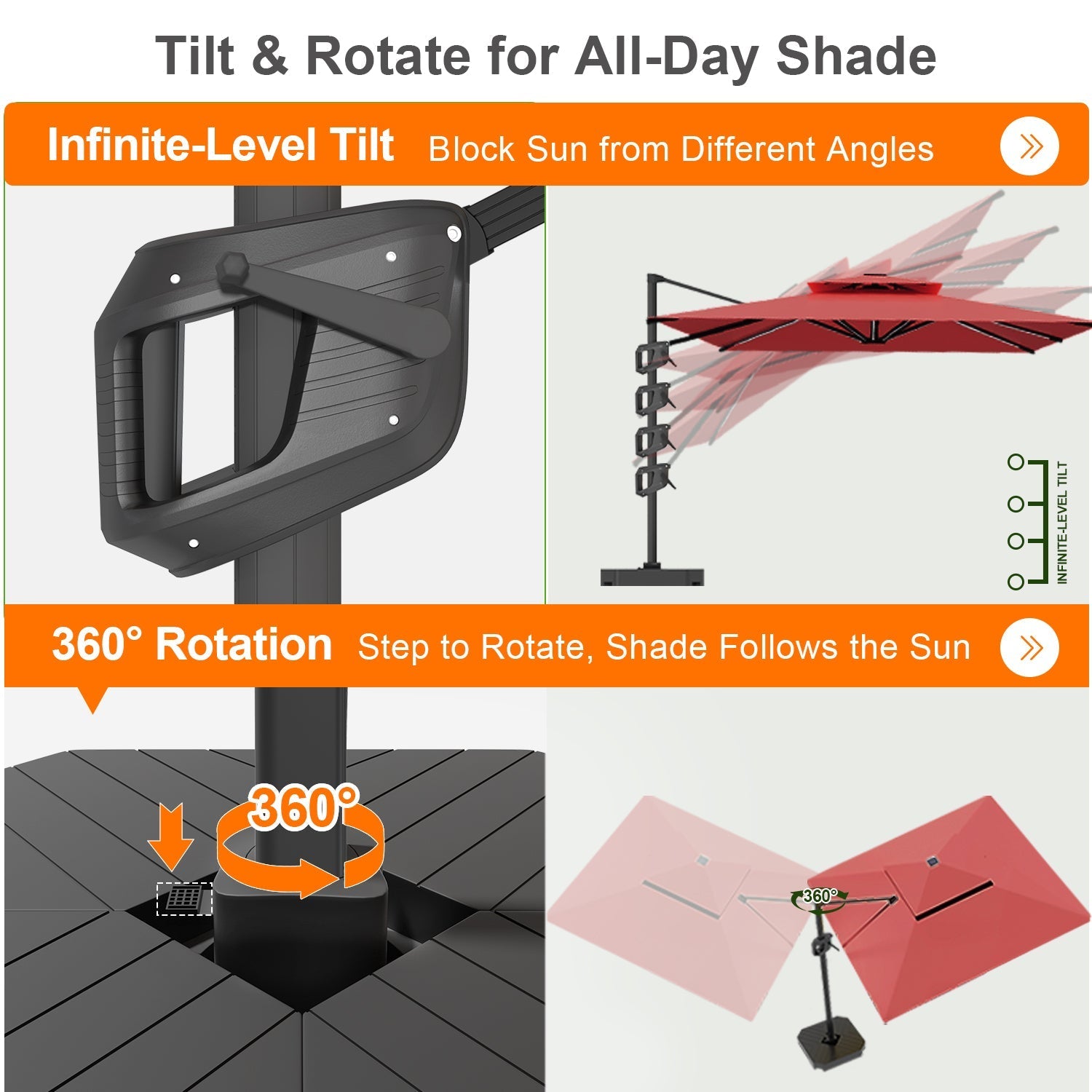 Sunvanta Auron Premium Cantilever Umbrella with Full-Rib LED Strip Lighting, Reinforced Fibreglass Ribs and Powder-Coated Aluminium Pole for Luxury Patio & Garden Shade