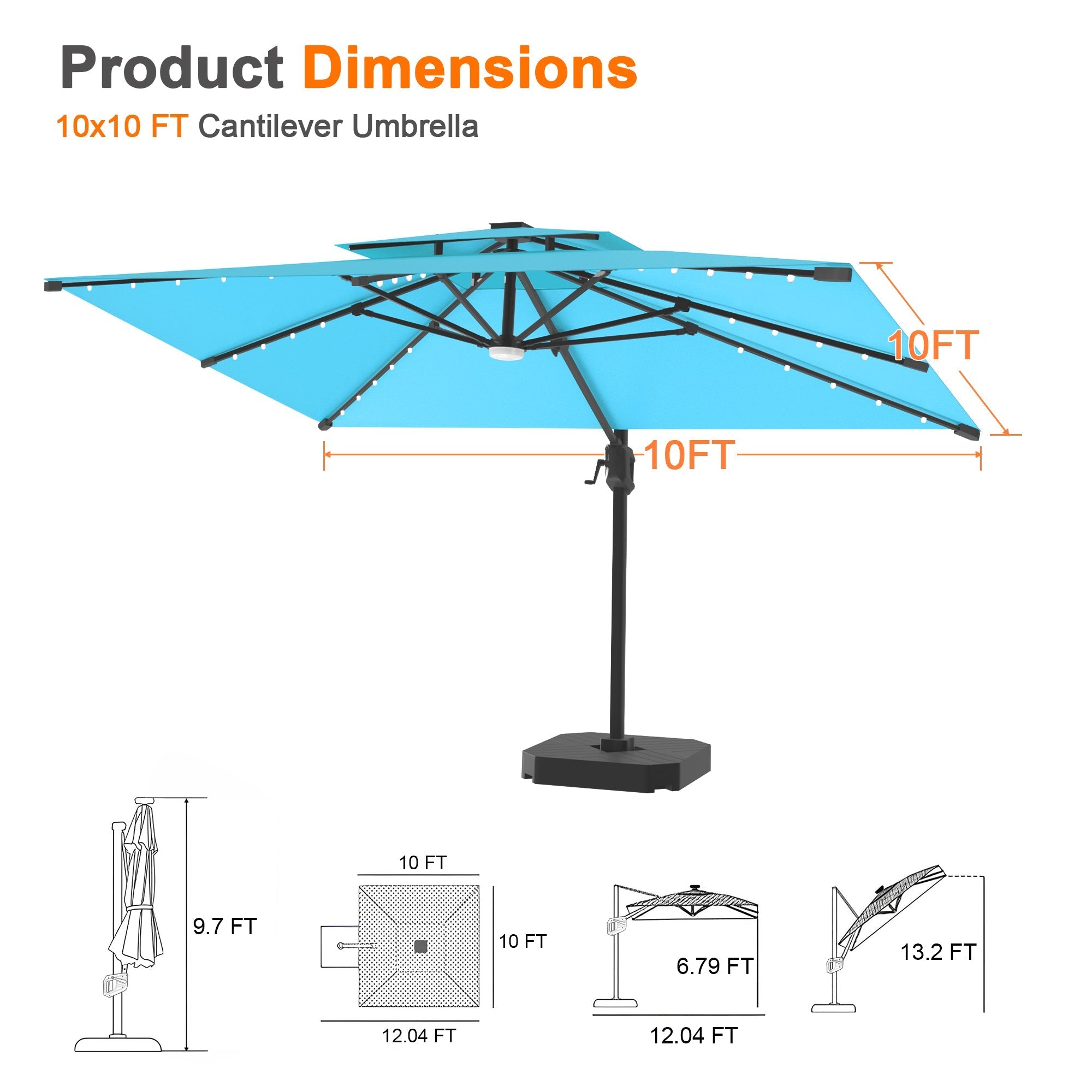 Sunvanta Auron Pro Cantilever Umbrella with Built-In LED Lighting and Reinforced Aluminum Frame for Patio & Garden Use