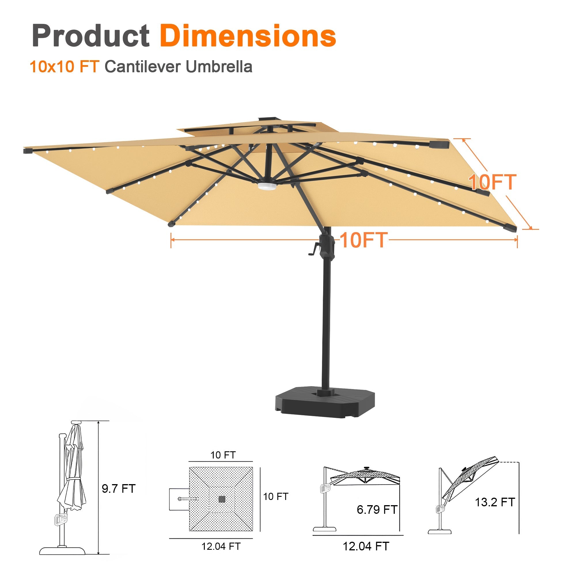 Sunvanta Auron Pro Cantilever Umbrella with Built-In LED Lighting and Reinforced Aluminum Frame for Patio & Garden Use