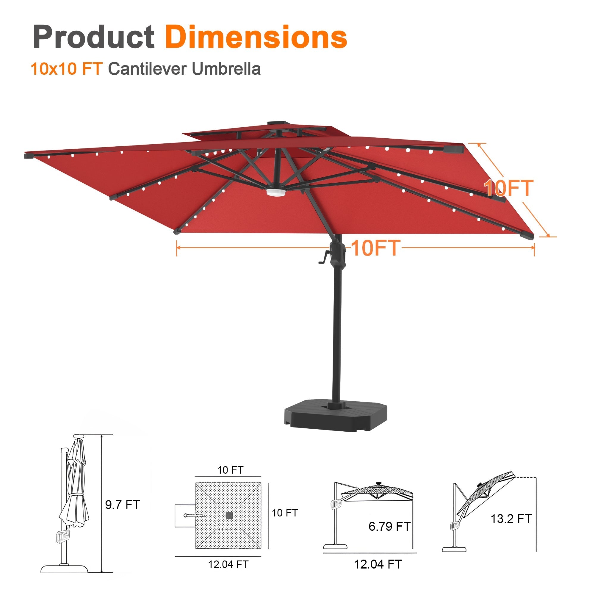 Sunvanta Auron Pro Cantilever Umbrella with Built-In LED Lighting and Reinforced Aluminum Frame for Patio & Garden Use