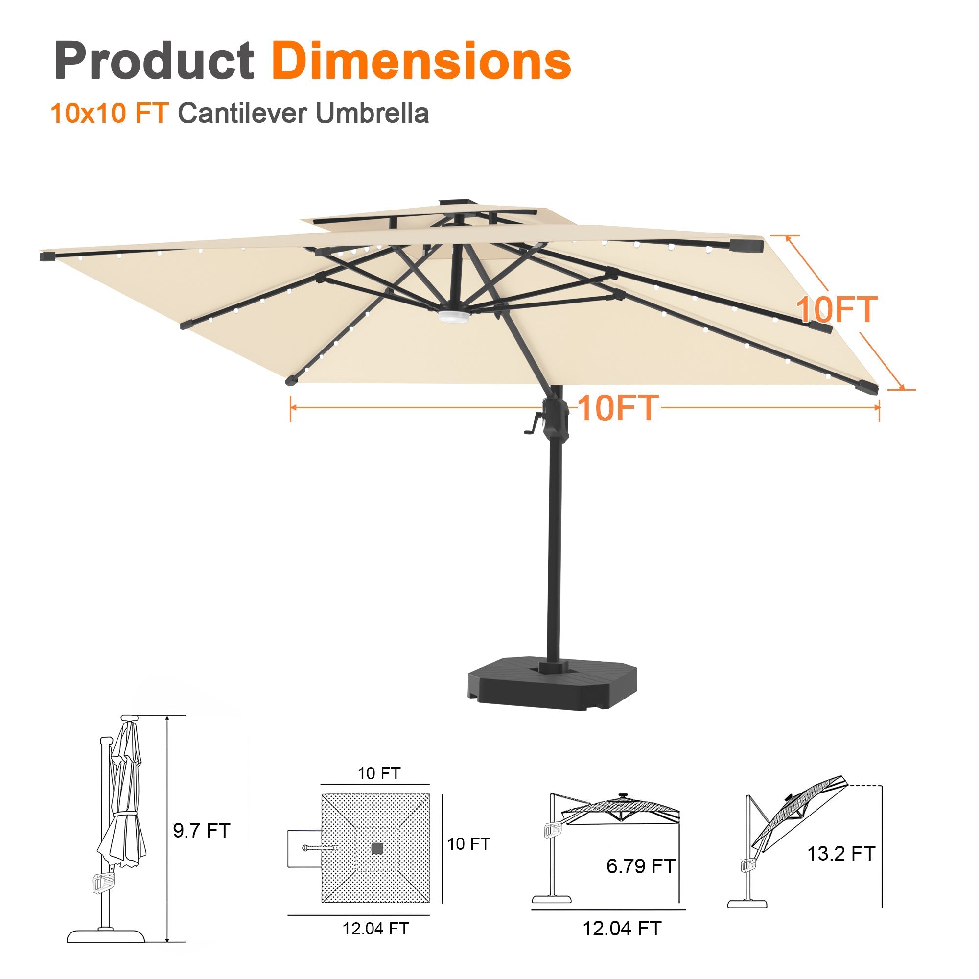 Sunvanta Auron Pro Cantilever Umbrella with Built-In LED Lighting and Reinforced Aluminum Frame for Patio & Garden Use