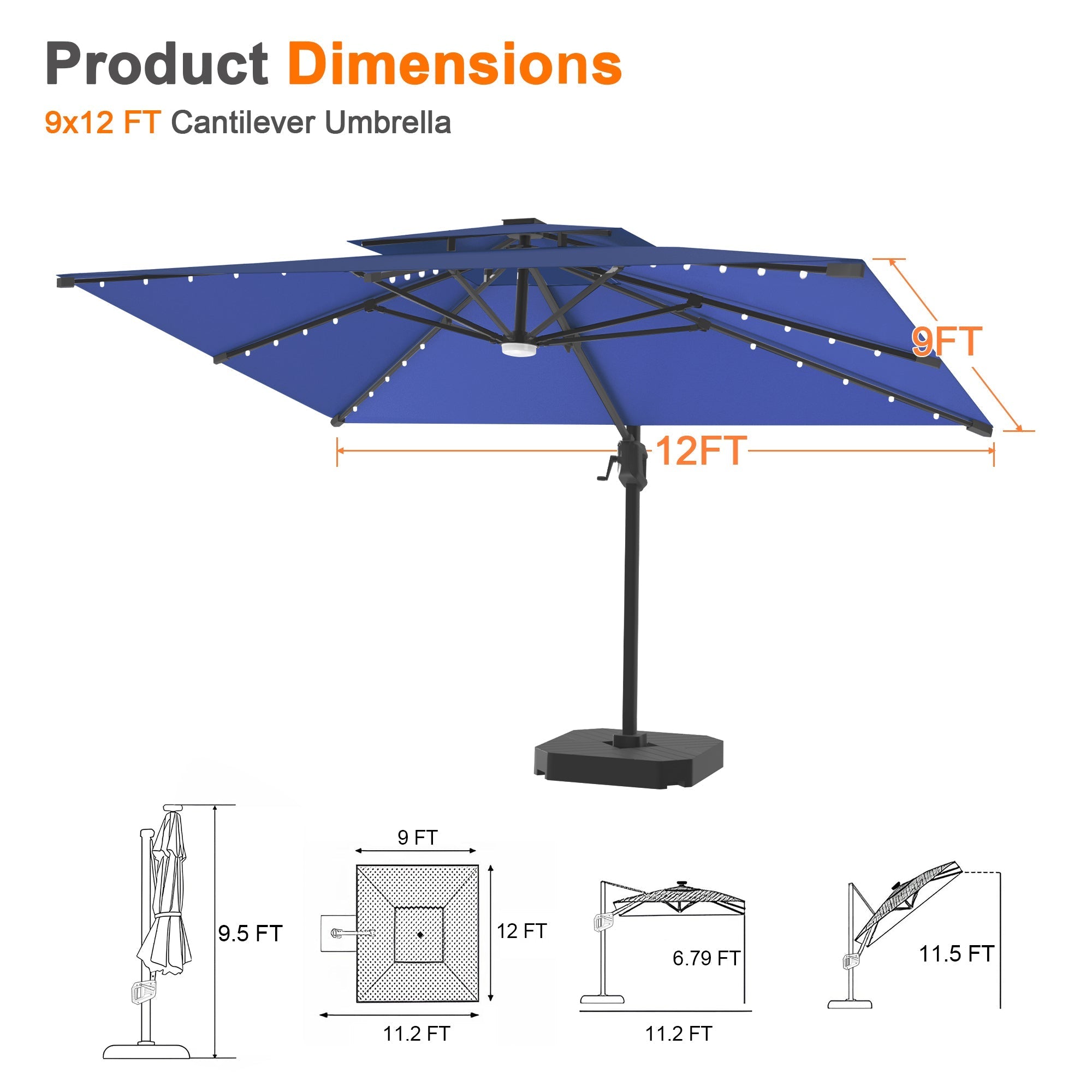 Sunvanta Auron Pro Cantilever Umbrella with Built-In LED Lighting and Reinforced Aluminum Frame for Patio & Garden Use