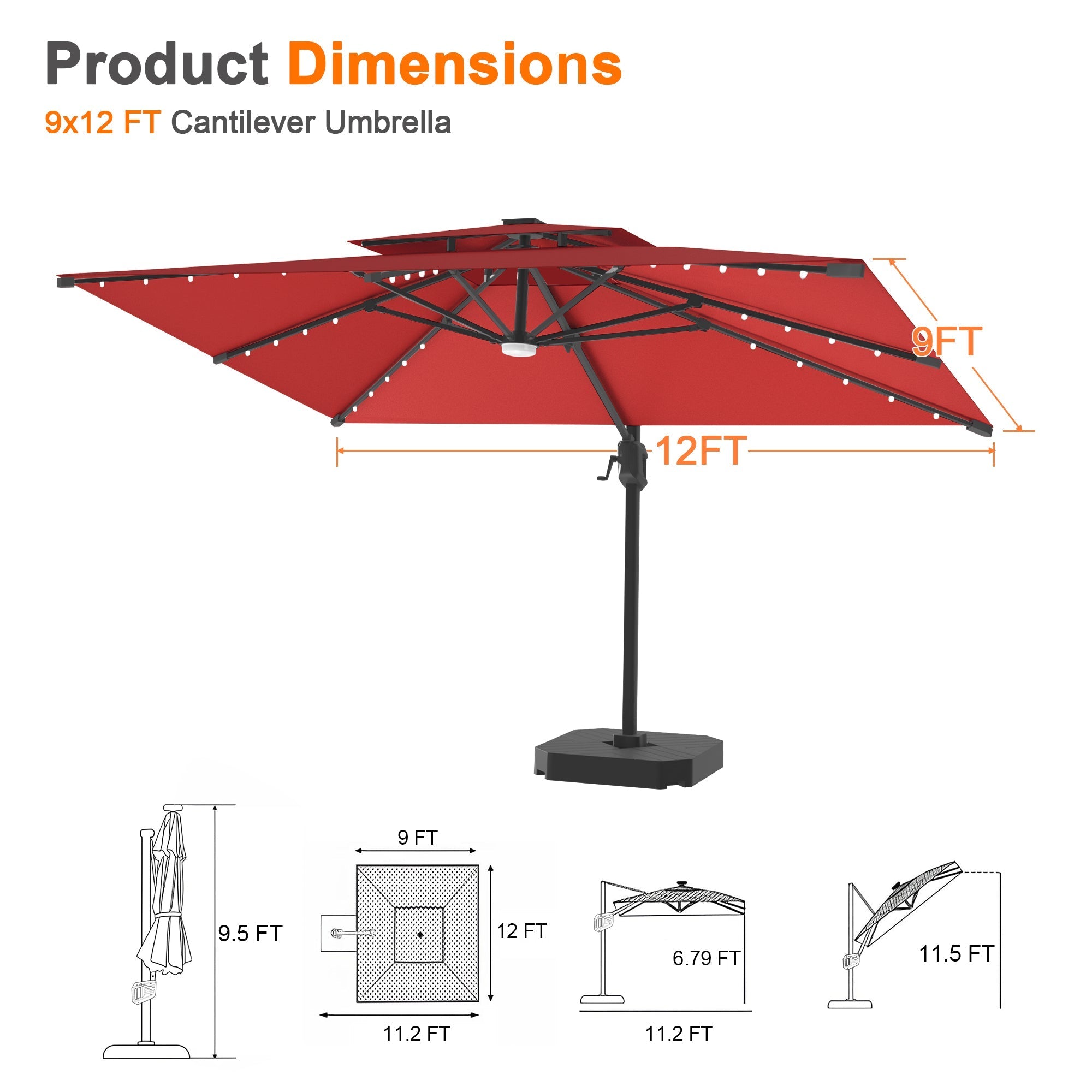 Sunvanta Auron Pro Cantilever Umbrella with Built-In LED Lighting and Reinforced Aluminum Frame for Patio & Garden Use