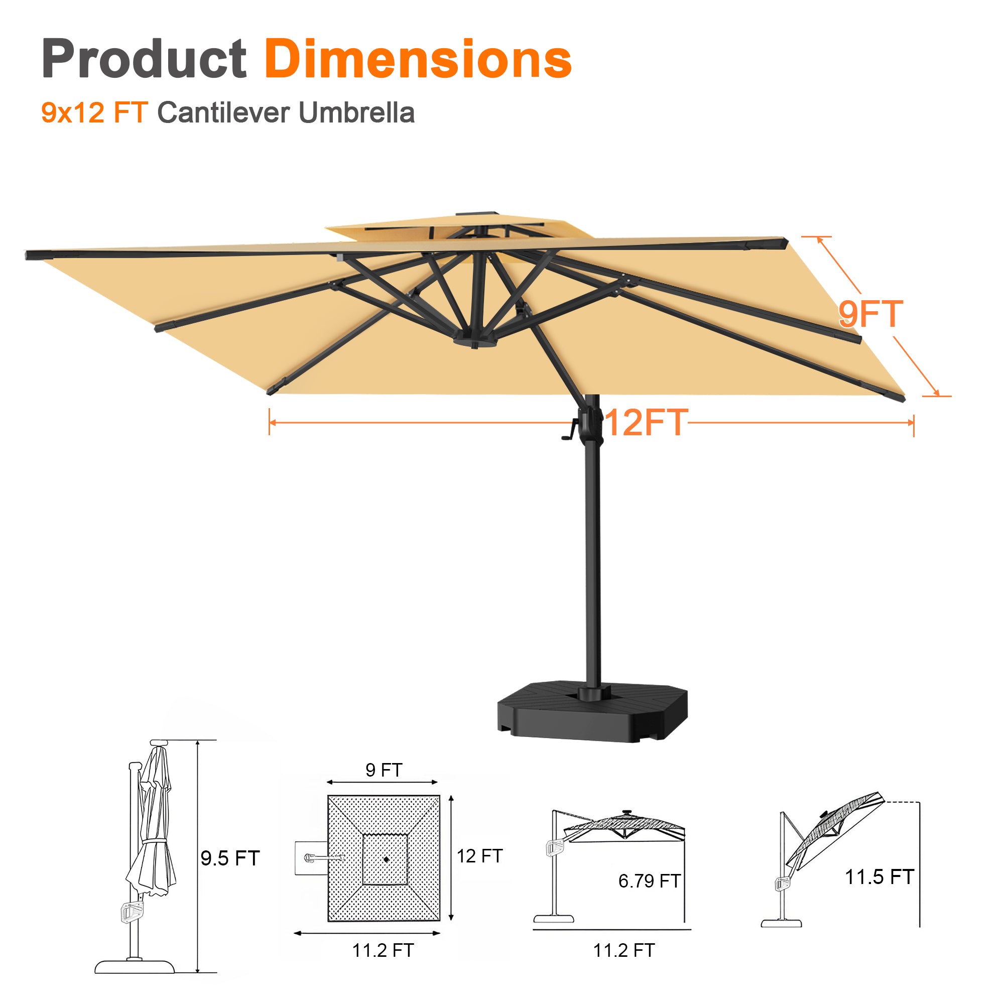Sunvanta Auron Pro Cantilever Patio Umbrella  Reinforced Aluminum Frame for Patio & Garden