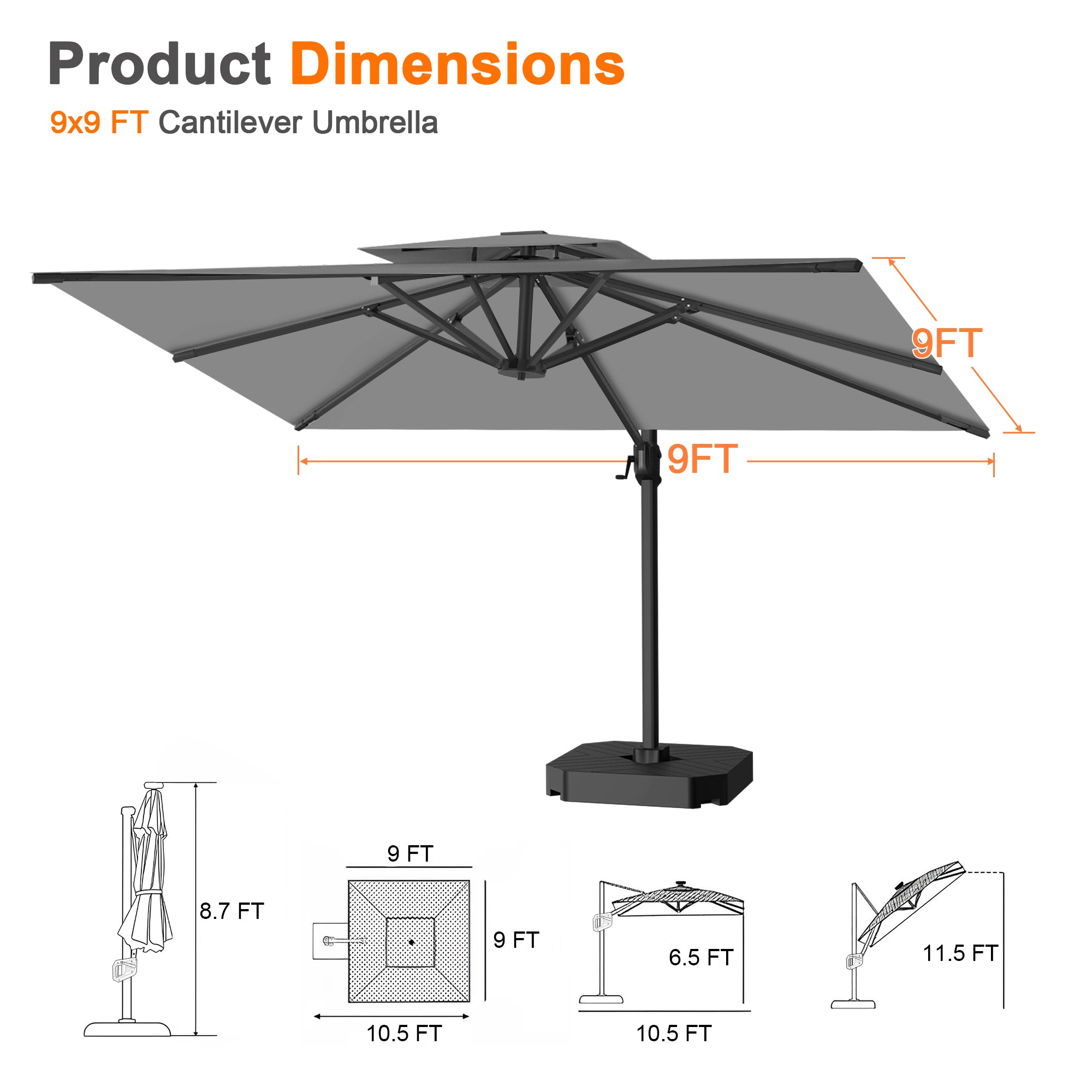 Sunvanta Auron Pro Cantilever Patio Umbrella  Reinforced Aluminum Frame for Patio & Garden
