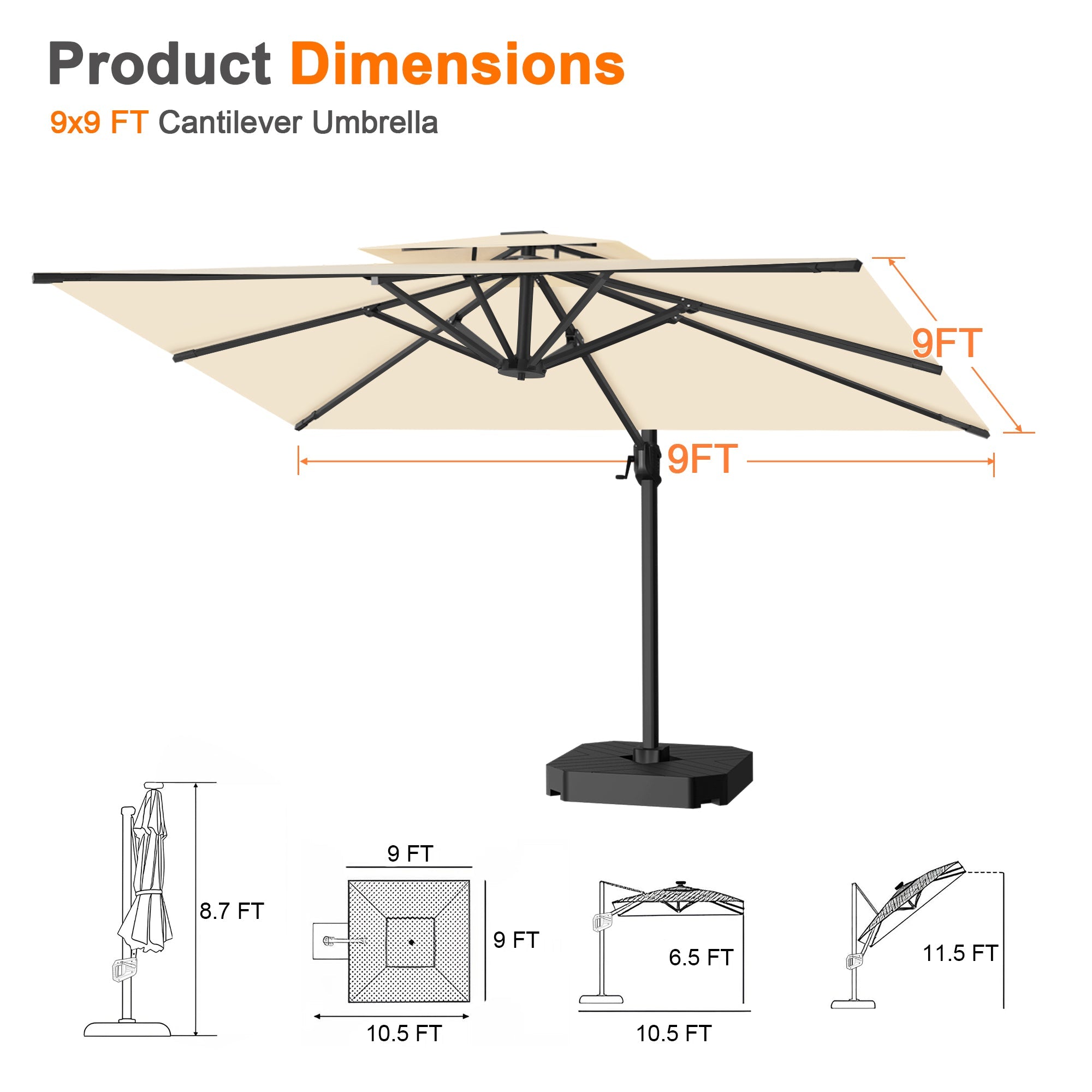 Sunvanta Auron Pro Cantilever Patio Umbrella  Reinforced Aluminum Frame for Patio & Garden