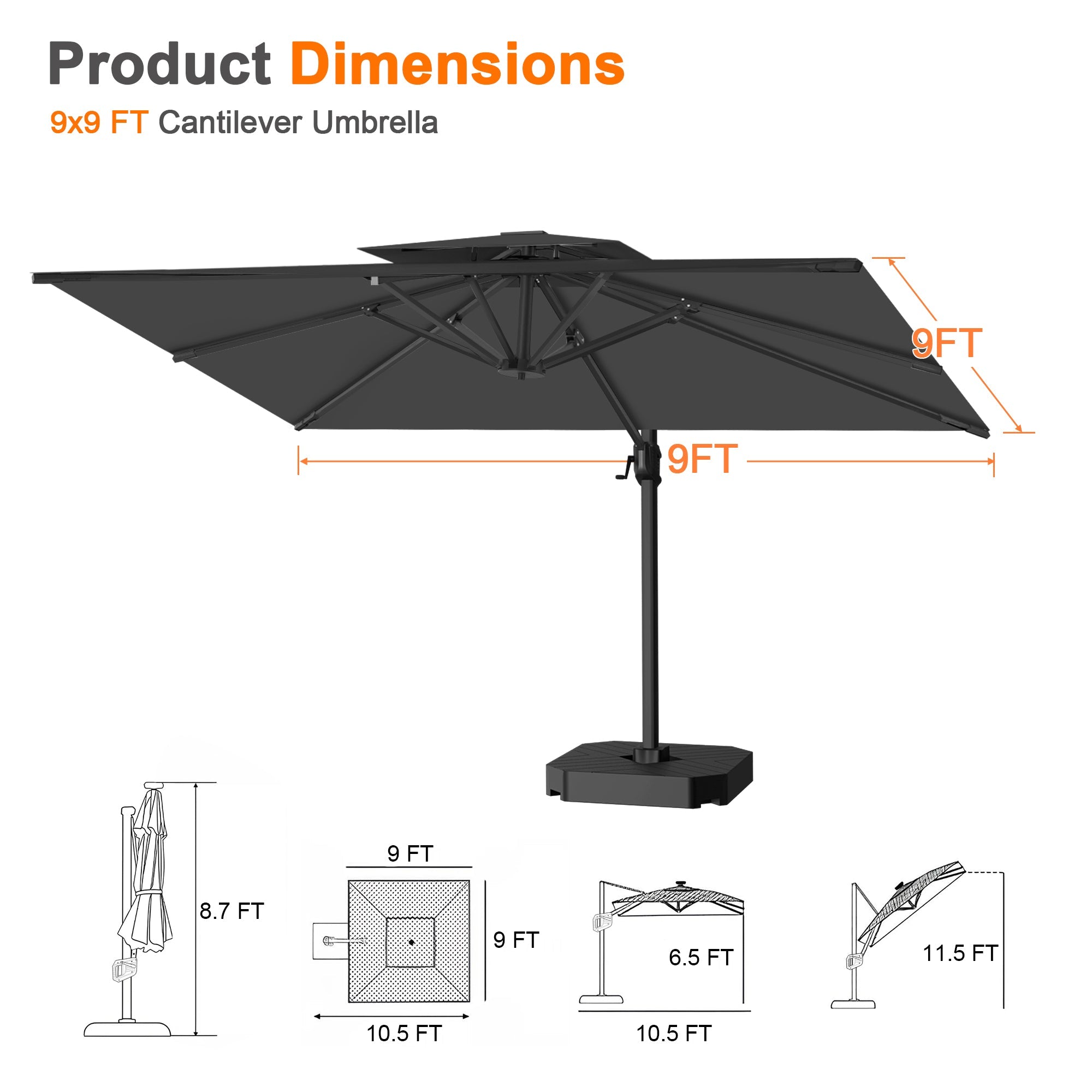Sunvanta Auron Pro Cantilever Patio Umbrella  Reinforced Aluminum Frame for Patio & Garden