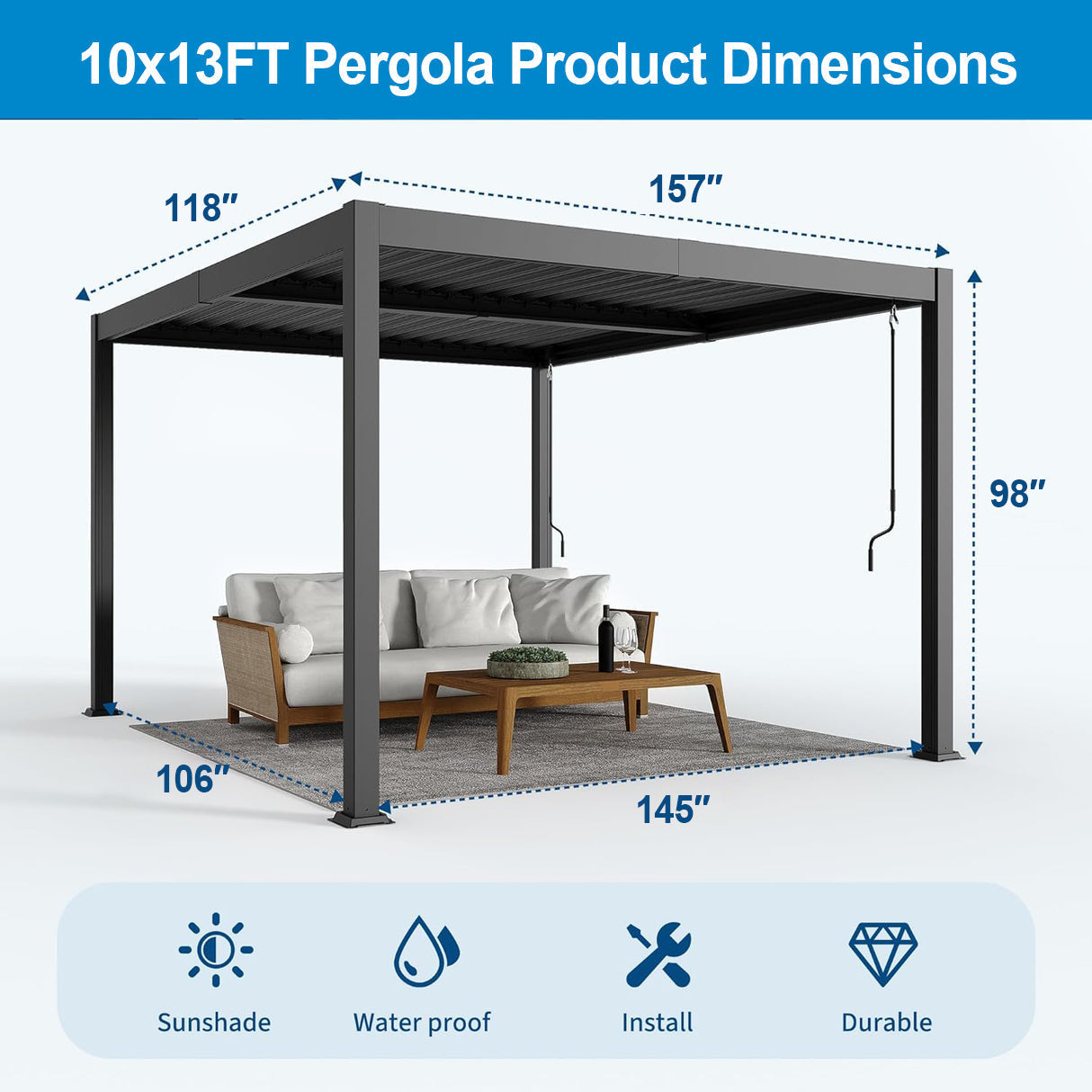 Sunvanta Atlantic™ 3m × 4m Aluminium Louvre Roof Pergola – Adjustable Louvers for Patio & Alfresco Use