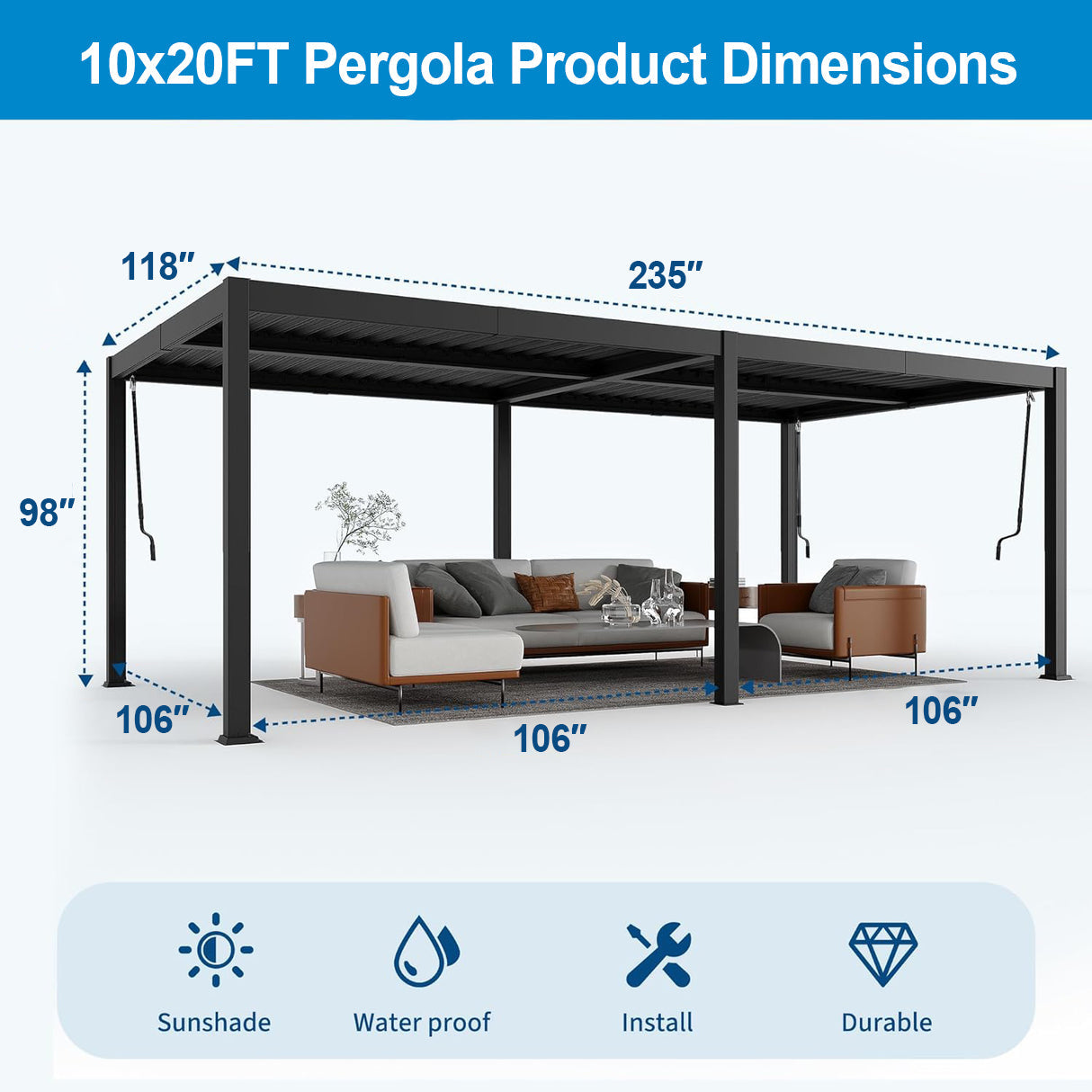 Sunvanta Atlantic™ 3 × 6 m Aluminium Louvered Pergola – Adjustable Louvres Outdoor Pergola for Patio