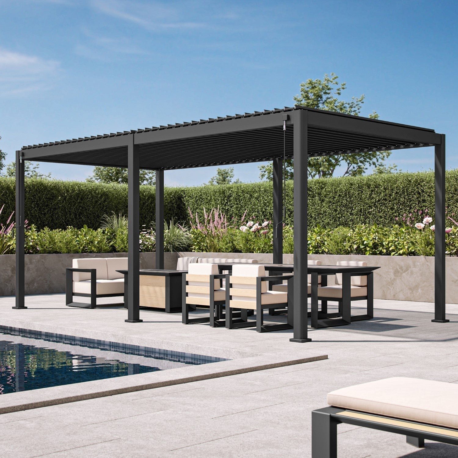Sunvanta Atlantic™ 3 × 6 m Aluminium Louvered Pergola – Adjustable Louvres Outdoor Pergola for Patio