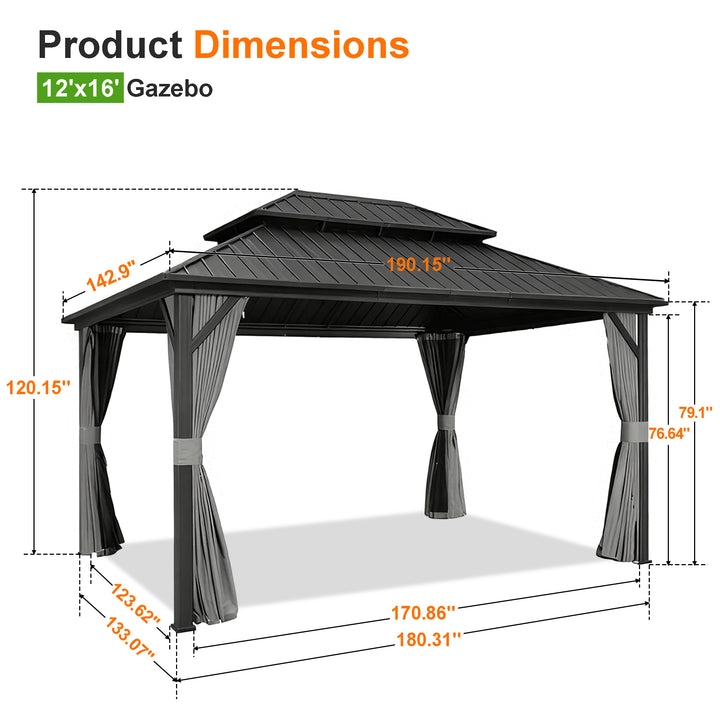 Sunvanta Haven™ 3.65m × 4.8m Aluminium Hardtop Gazebo – Ventilated Roof with Privacy Curtains for Patio & Alfresco Use