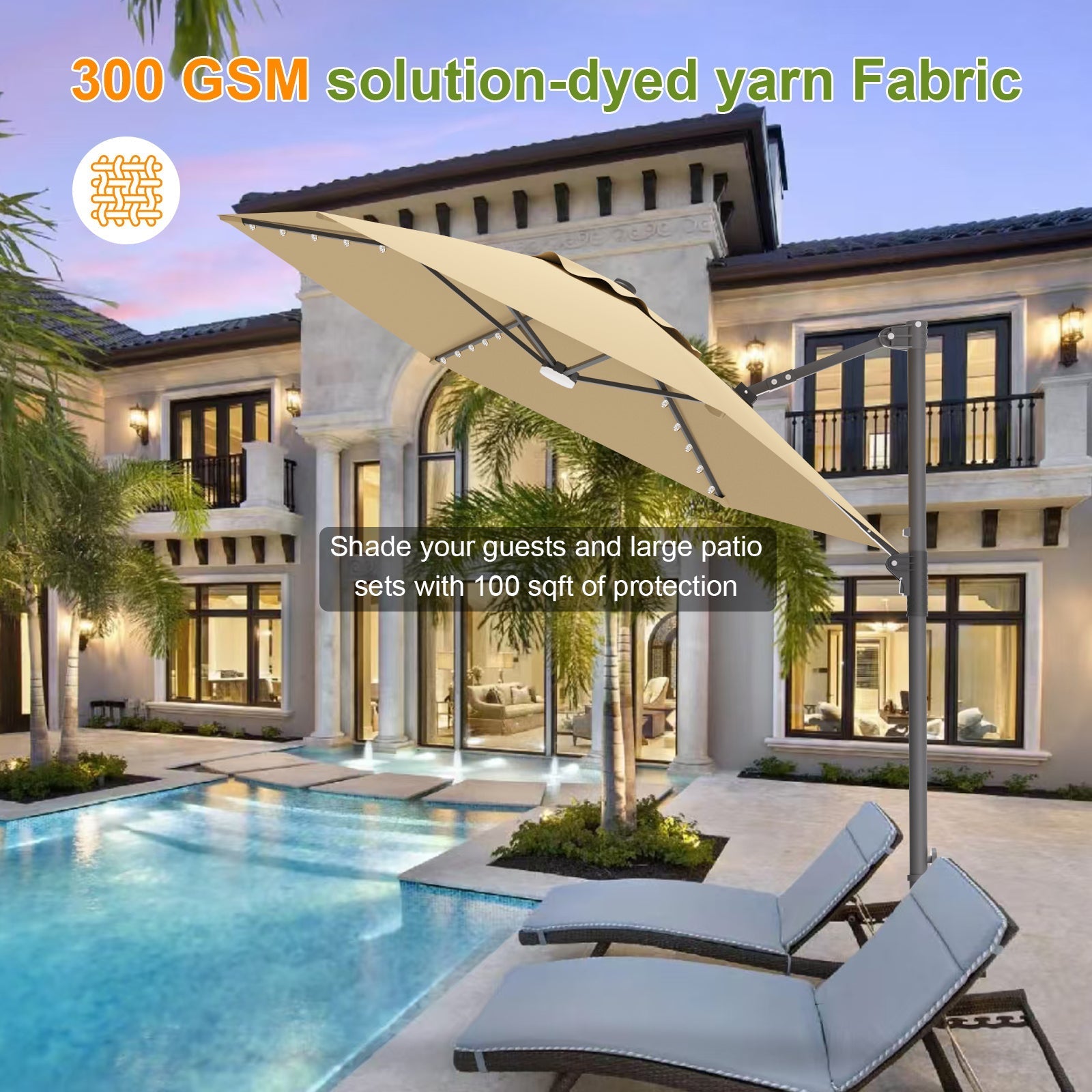 Sunvanta Auron Pro™ Round Cantilever Patio Umbrella with Solar LED Lights