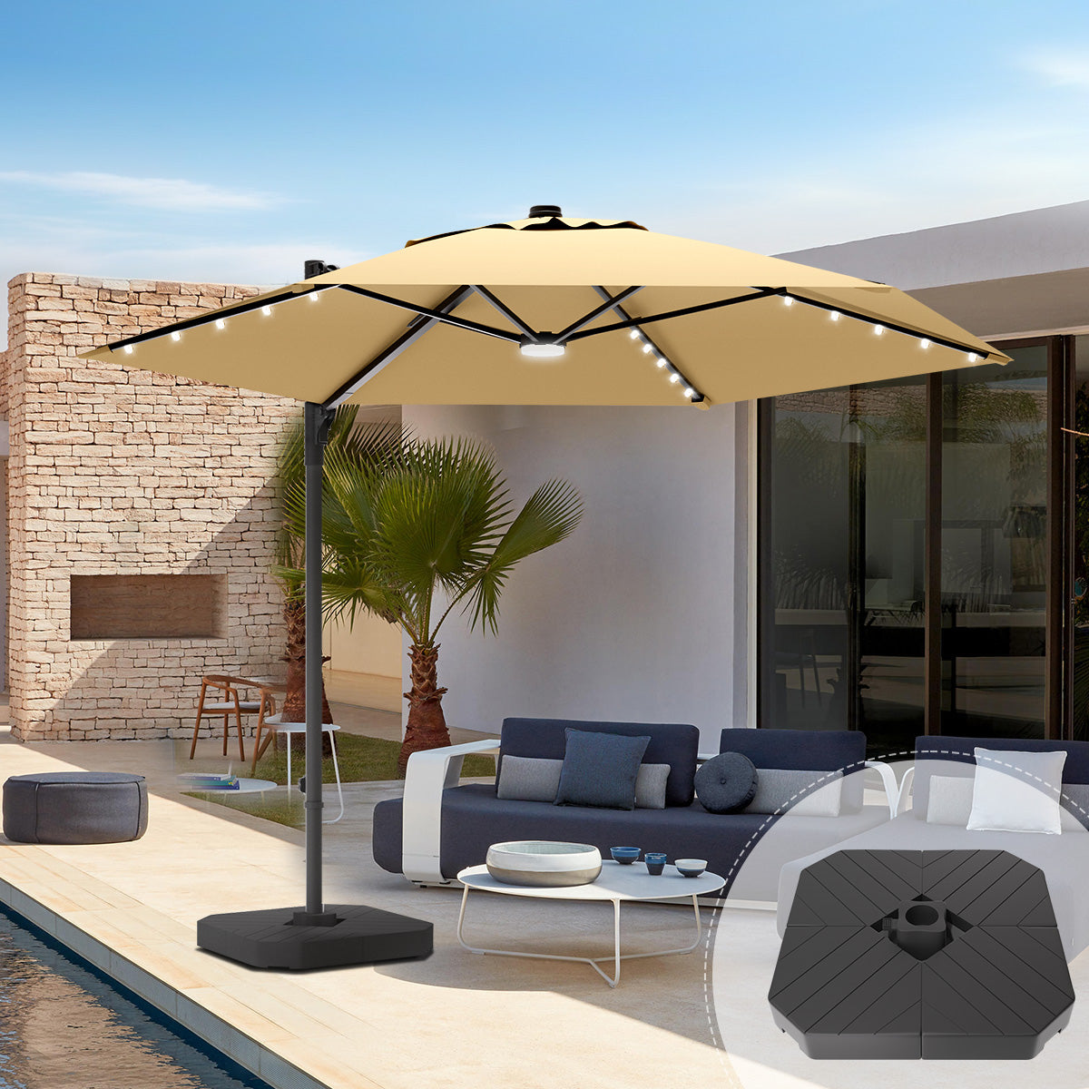 Sunvanta Auron Pro™ Round Cantilever Patio Umbrella with Solar LED Lights