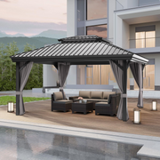 Sunvanta Haven™ 3m × 4.3m Grey Hardtop Gazebo – Aluminium Outdoor Shelter with Ventilated Roof & Curtains
