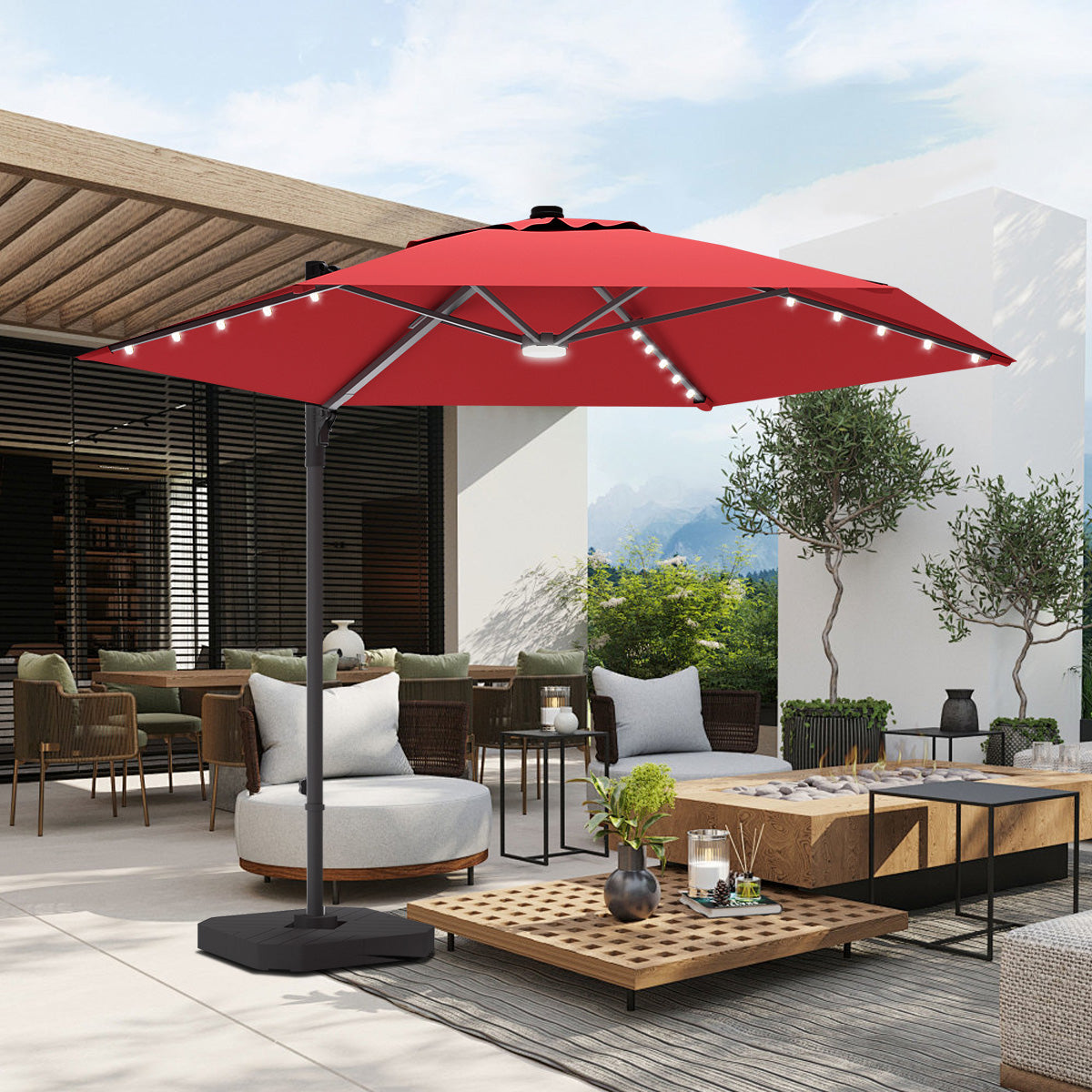 Sunvanta Auron Pro™ Round Cantilever Patio Umbrella with Solar LED Lights