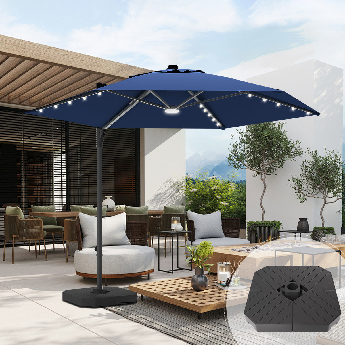 Sunvanta Auron Pro™ Round Cantilever Patio Umbrella with Solar LED Lights