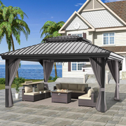 Sunvanta Haven™ 3m × 3.65m Grey Hardtop Gazebo – Aluminium Outdoor Shelter with Ventilated Roof & Curtains