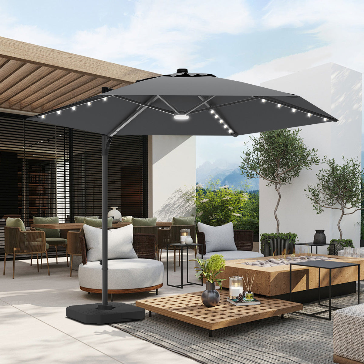 Sunvanta Auron Pro™ Round Cantilever Patio Umbrella with Solar LED Lights