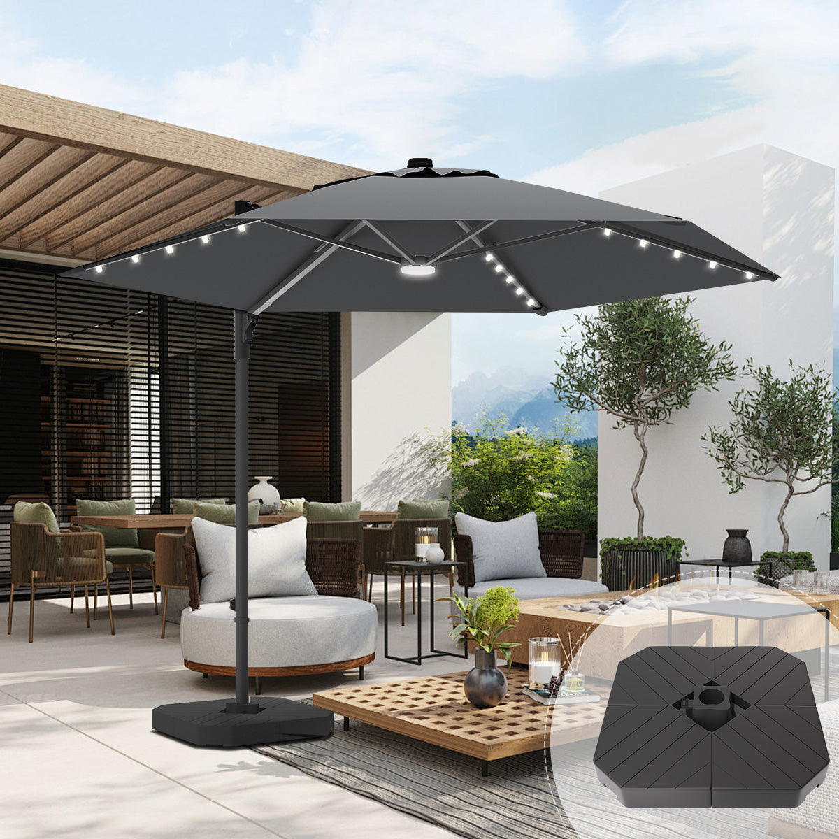 Sunvanta Auron Pro™ Round Cantilever Patio Umbrella with Solar LED Lights