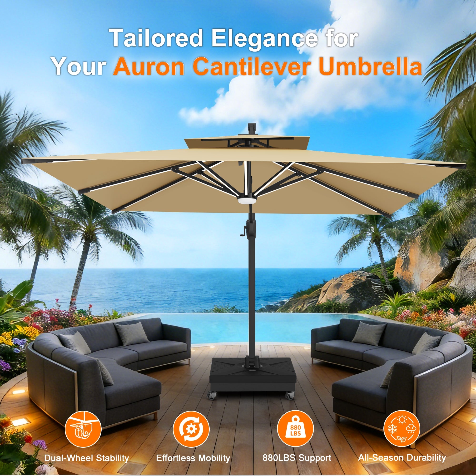 Sunvanta Cantilever Umbrella Base with Wheels – Heavy-Duty Modular Stand Up to 400kg for Cantilever Umbrellas