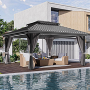 Sunvanta Haven™ 3.65m × 4.8m Aluminium Hardtop Gazebo – Ventilated Roof with Privacy Curtains for Patio & Alfresco Use