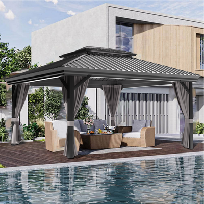 Sunvanta Haven™ 3.65m × 4.8m Aluminium Hardtop Gazebo – Ventilated Roof with Privacy Curtains for Patio & Alfresco Use