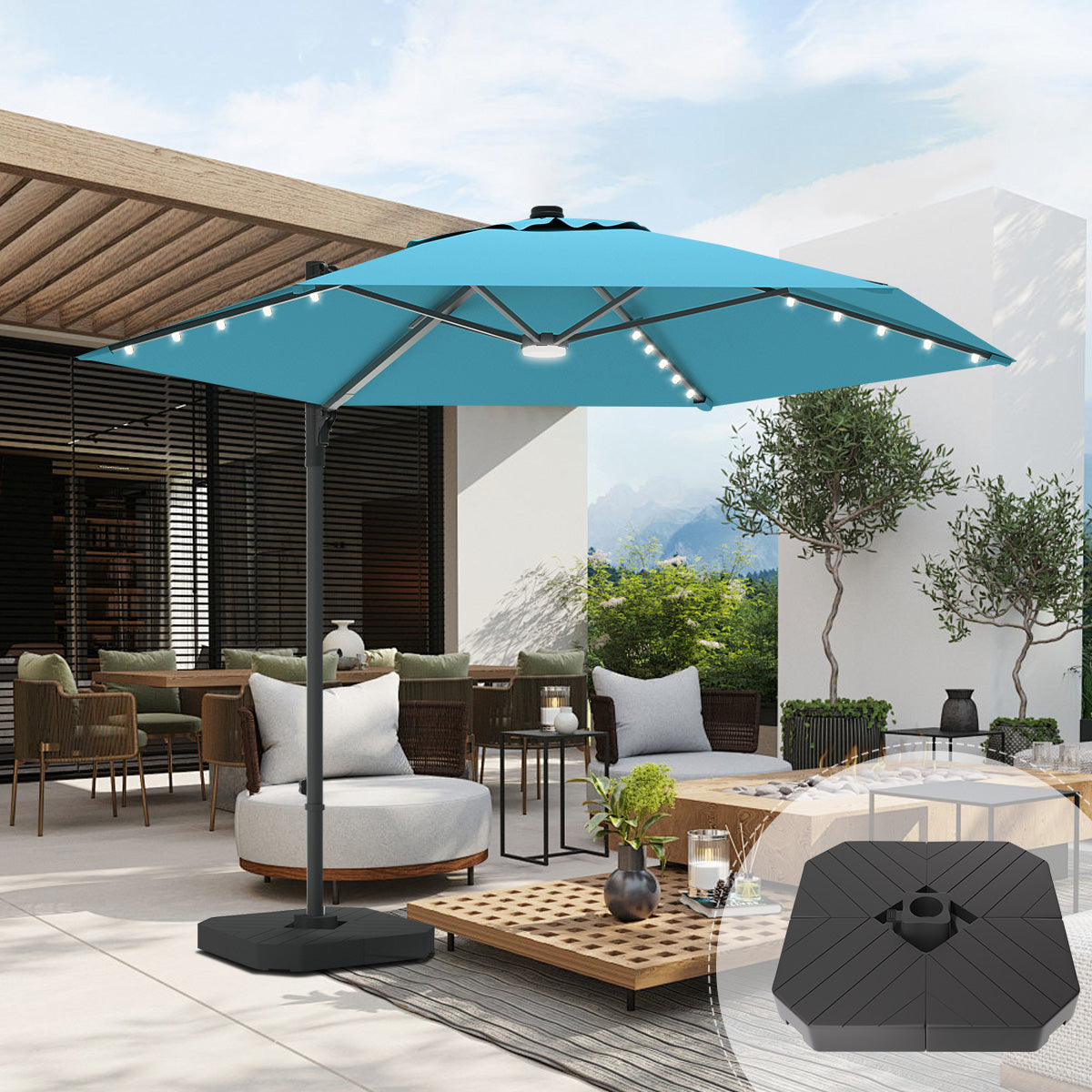Sunvanta Auron Pro™ Round Cantilever Patio Umbrella with Solar LED Lights