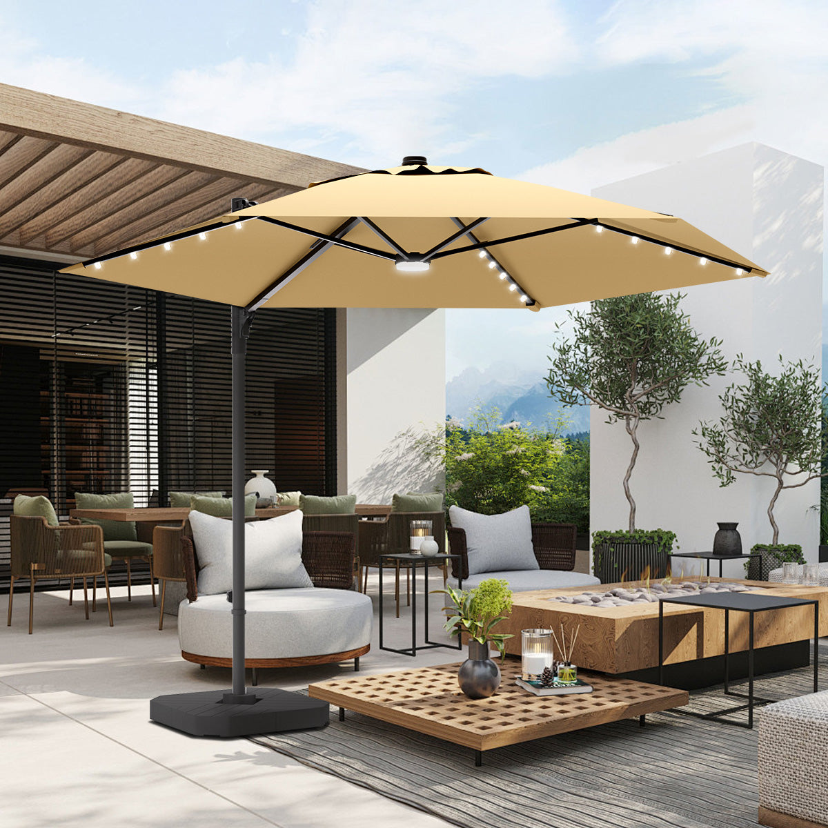 Sunvanta Auron Pro™ Round Cantilever Patio Umbrella with Solar LED Lights