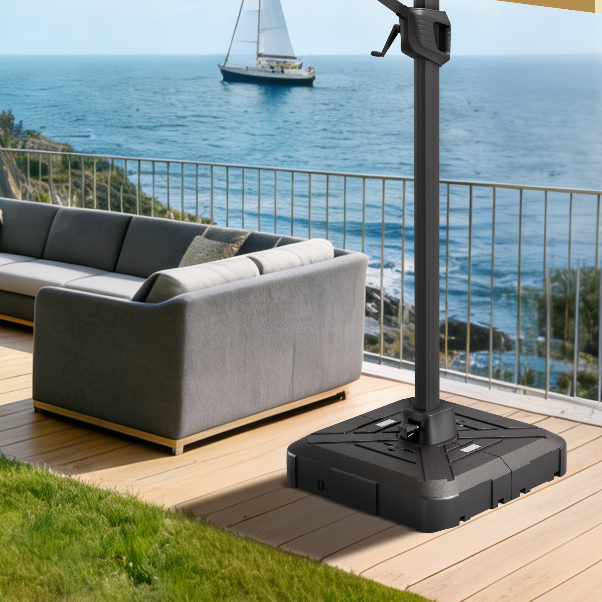 Sunvanta™ Auron Series Cantilever Umbrella Base with Wheels – 110–200 kg HDPE Refillable Outdoor Weight Stand