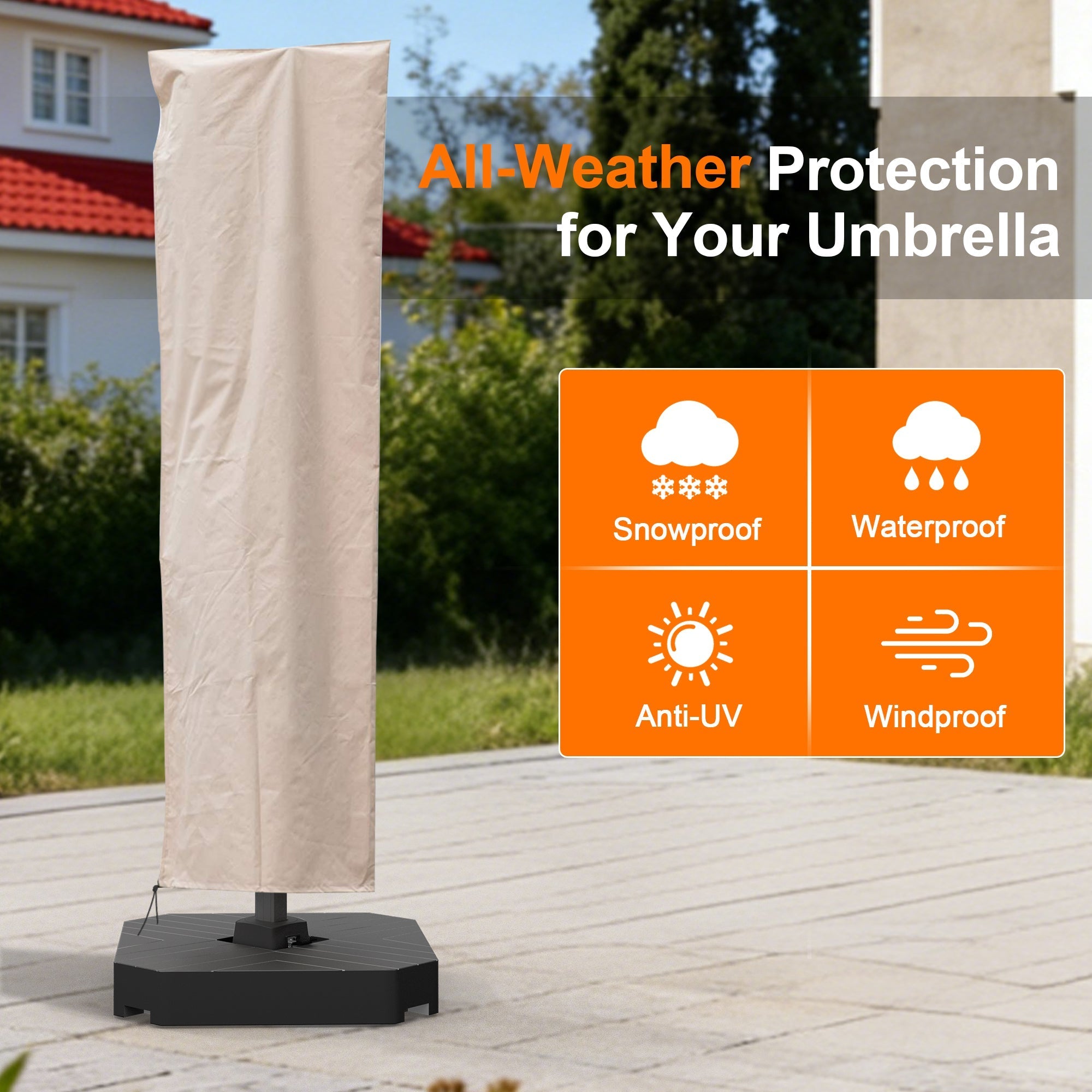 Sunvanta Outdoor Umbrella Cover for 2.7m–4m Cantilever Patio Umbrellas – Heavy-Duty Water-Resistant & UV-Resistant Stand with Zip & Installation Rod