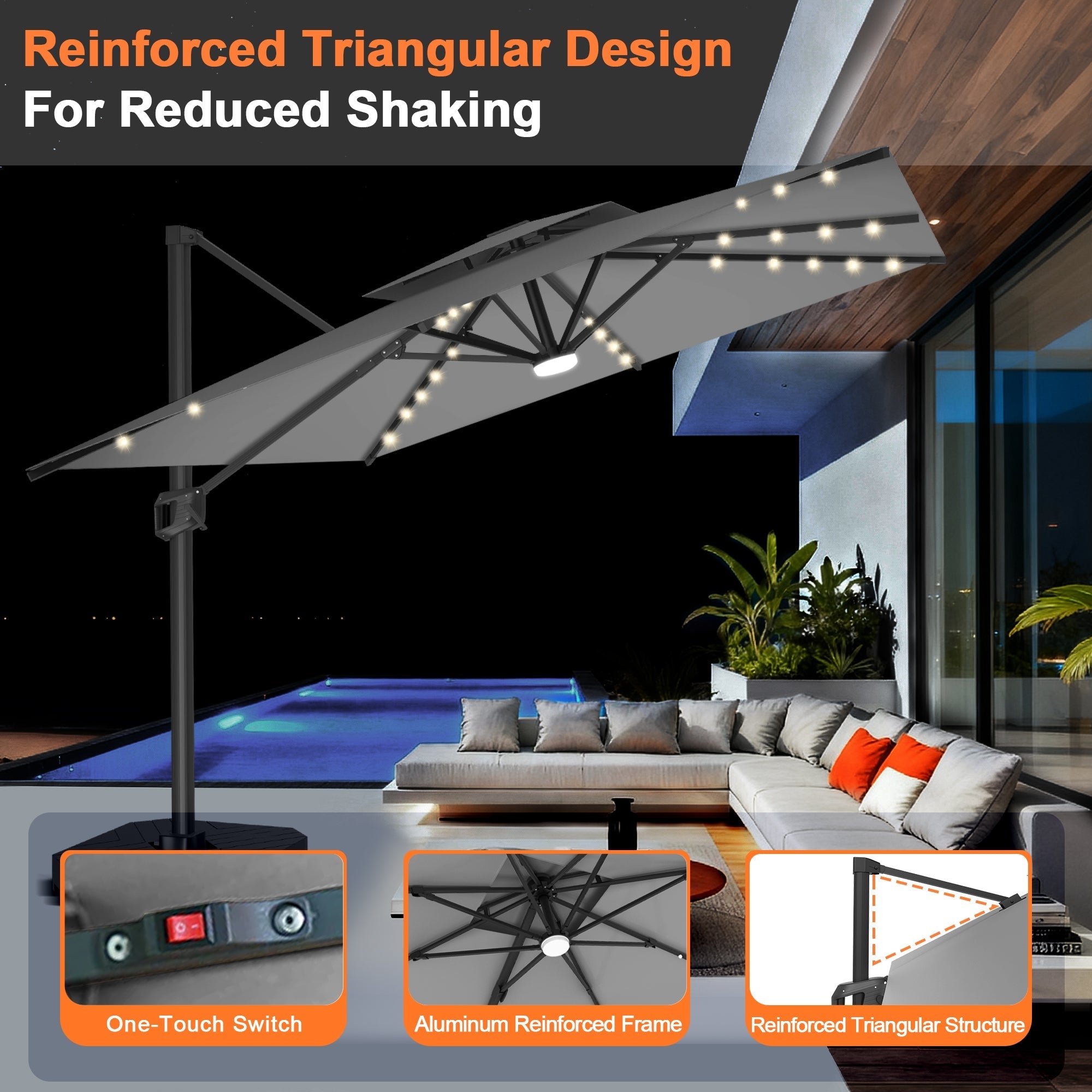Sunvanta Auron Pro Cantilever Umbrella with Built-In LED Lighting and Reinforced Aluminum Frame for Patio & Garden Use