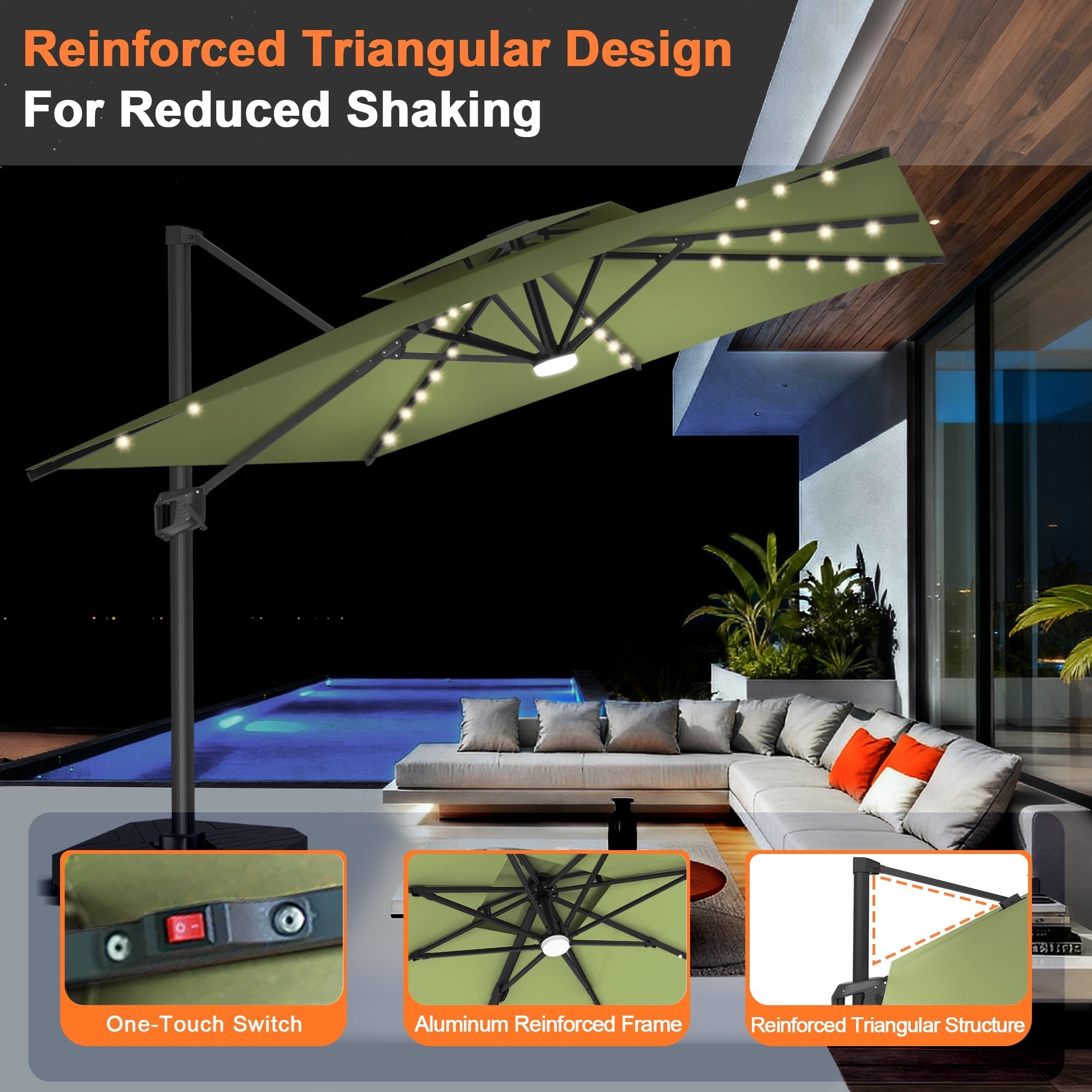 Sunvanta Auron Pro Cantilever Umbrella with Built-In LED Lighting and Reinforced Aluminum Frame for Patio & Garden Use