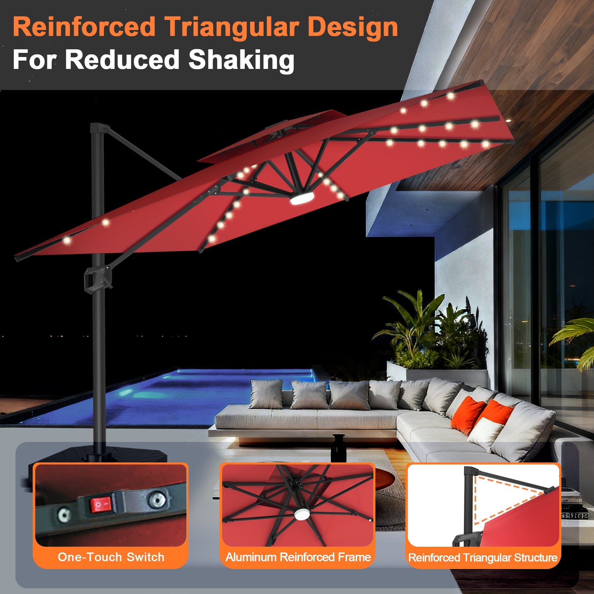 Sunvanta Auron Pro Cantilever Umbrella with Built-In LED Lighting and Reinforced Aluminum Frame for Patio & Garden Use
