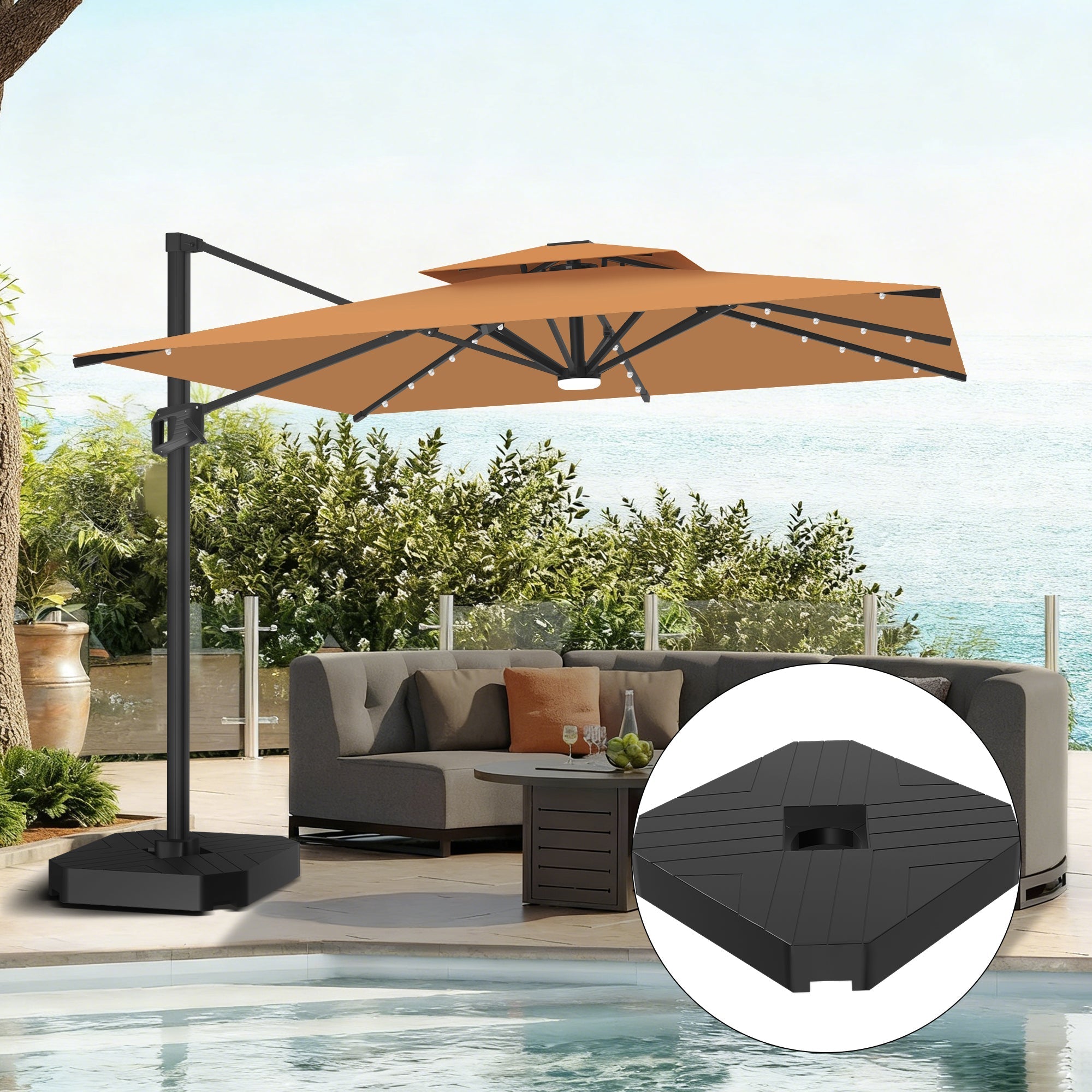 Sunvanta Auron Pro Cantilever Umbrella with Built-In LED Lighting and Reinforced Aluminum Frame for Patio & Garden Use
