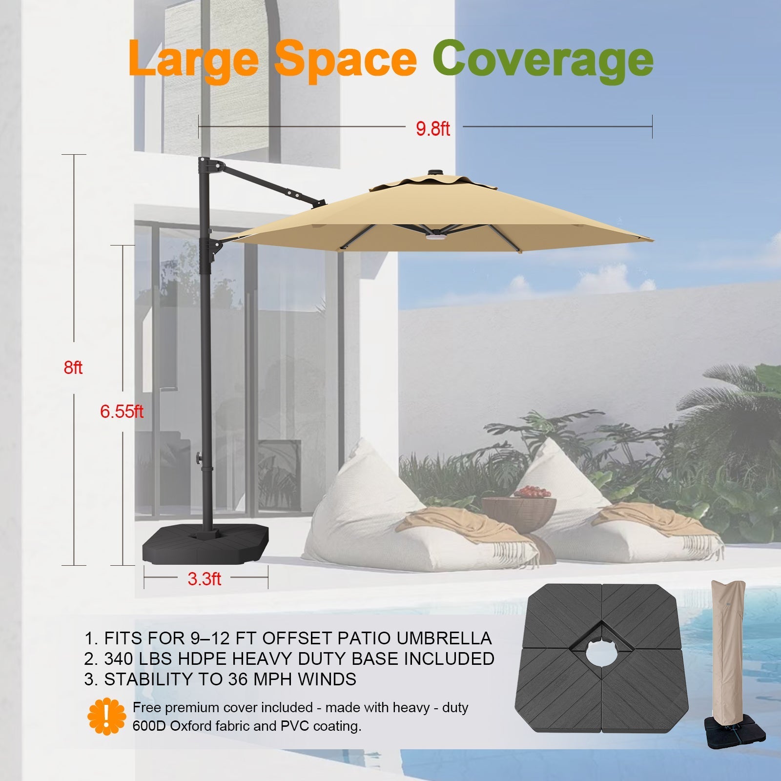 Sunvanta Auron Pro™ Round Cantilever Patio Umbrella with Solar LED Lights