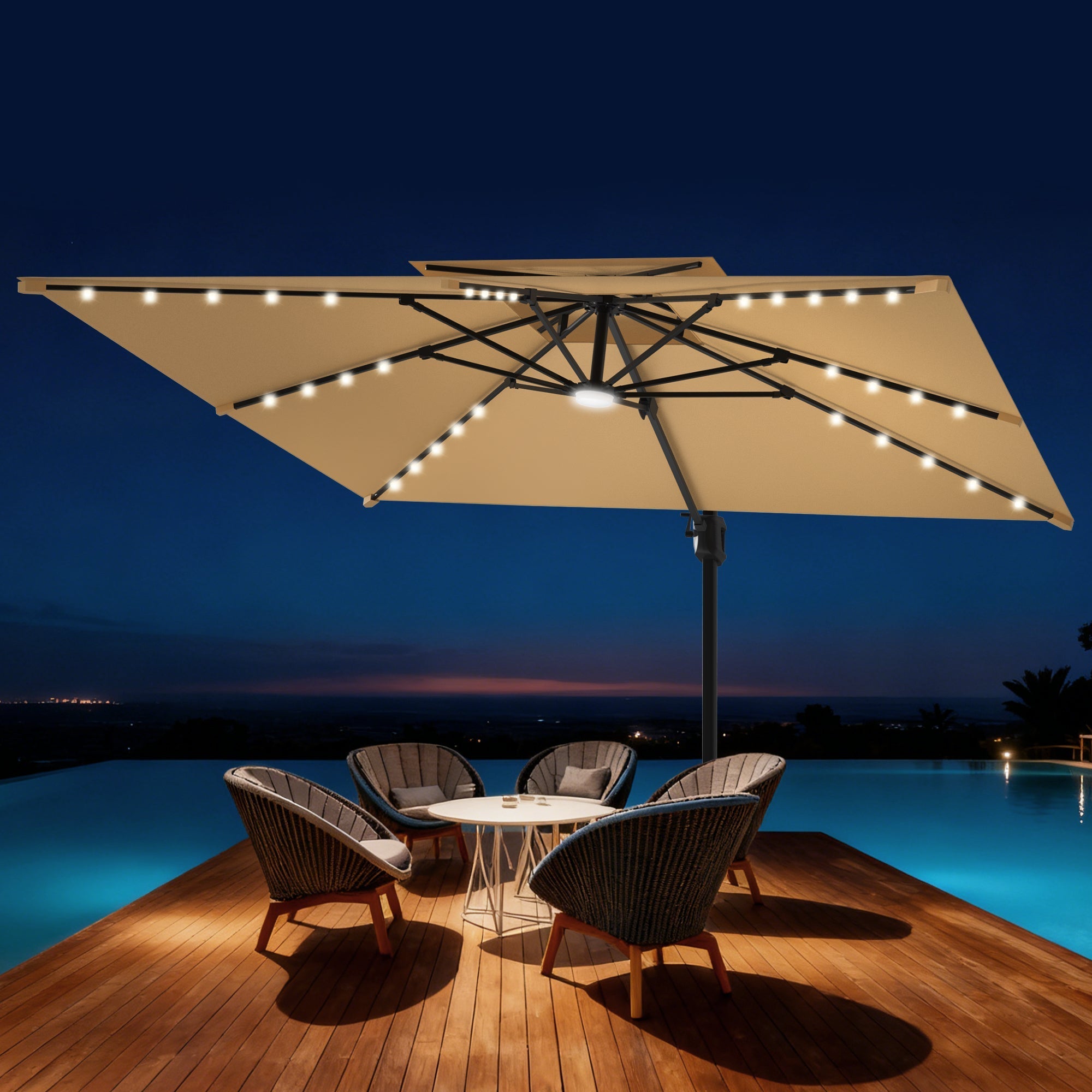Sunvanta Auron Pro Cantilever Umbrella with Built-In LED Lighting and Reinforced Aluminum Frame for Patio & Garden Use