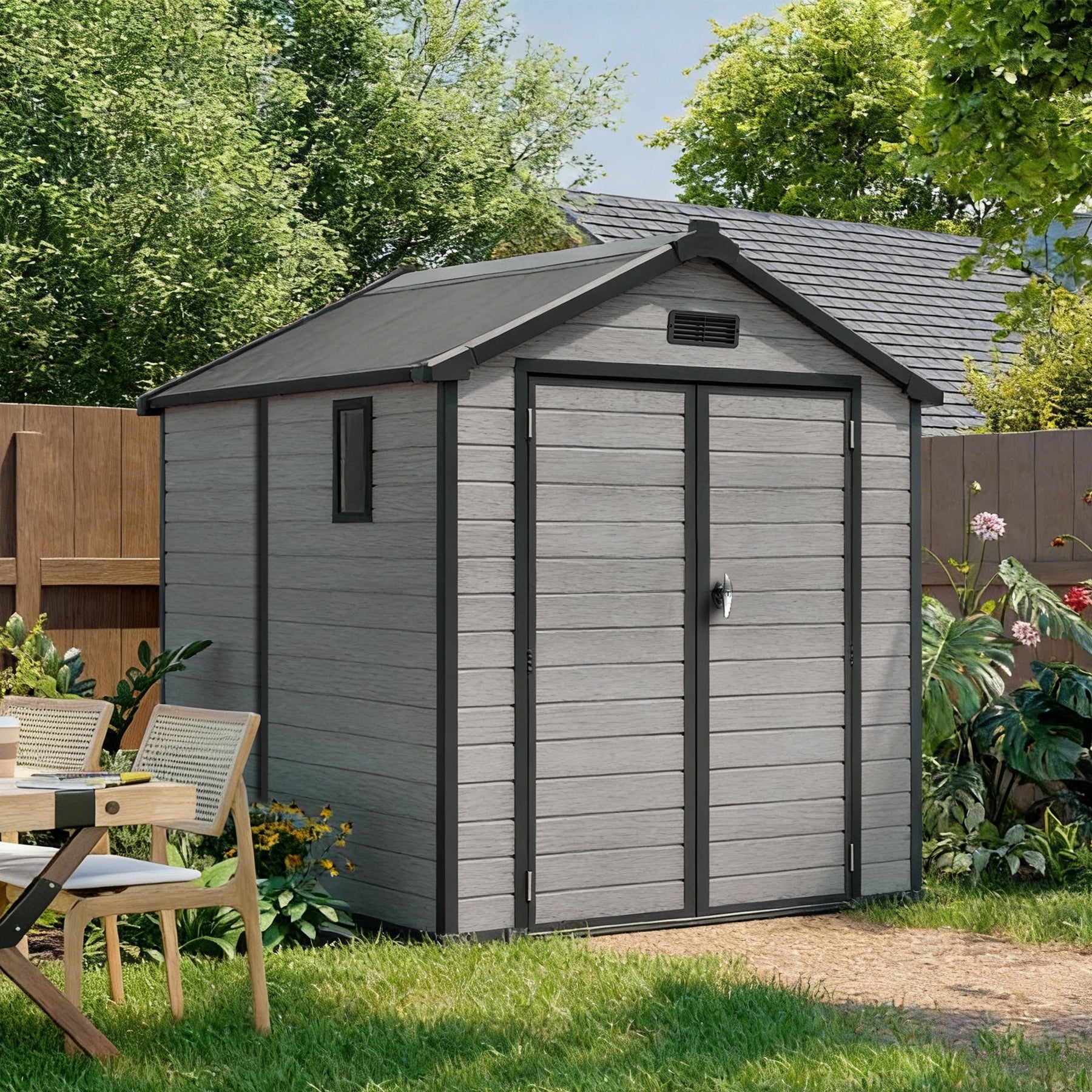 Sunvanta 1.9m × 1.9m Resin Storage Shed with Floor – Outdoor Garden Shed for Tools, Lawn Equipment & Bicycles