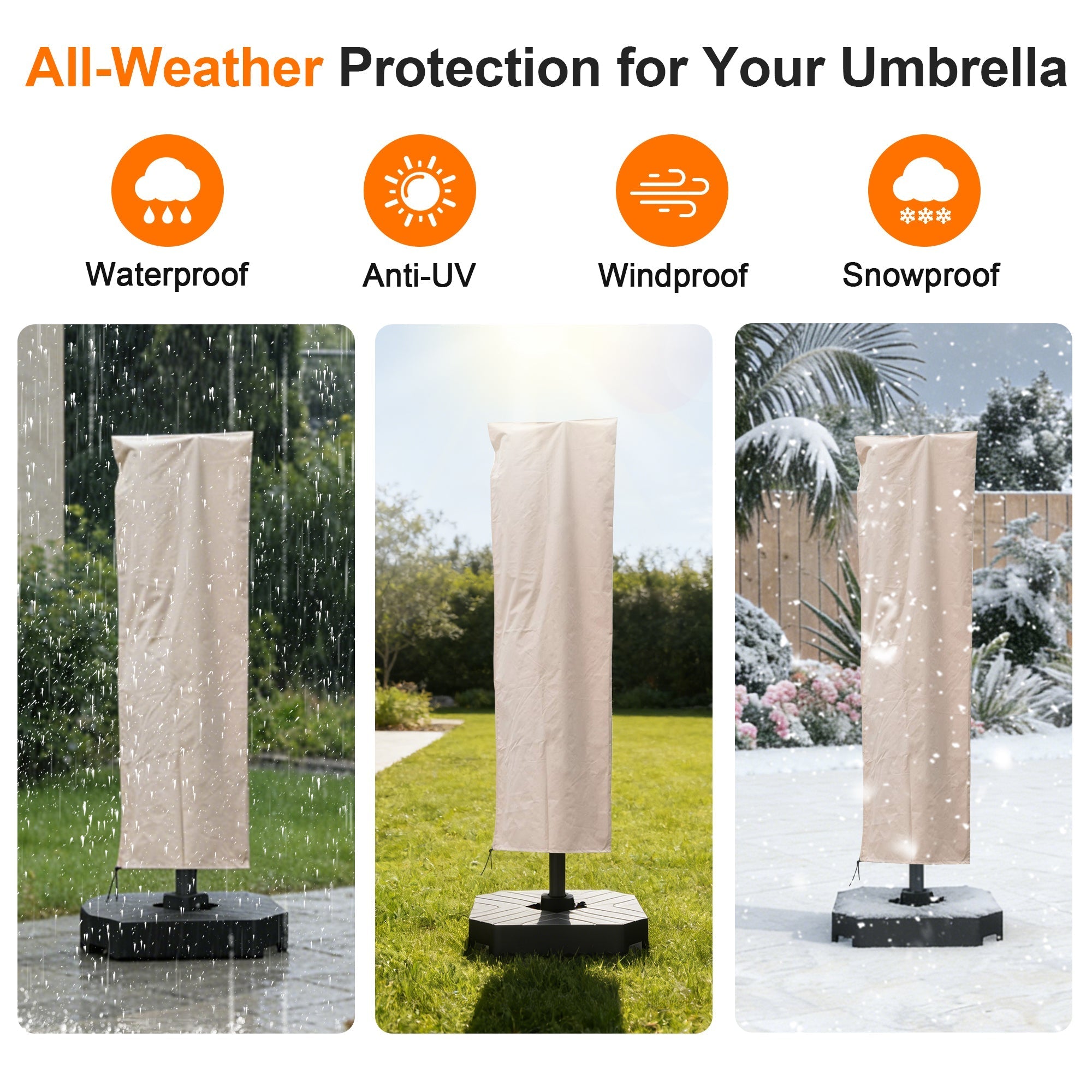 Sunvanta Outdoor Umbrella Cover for 2.7m–4m Cantilever Patio Umbrellas – Heavy-Duty Water-Resistant & UV-Resistant Stand with Zip & Installation Rod