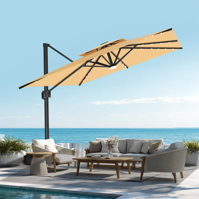 Sunvanta Auron Pro Cantilever Umbrella with Built-In LED Lighting and Reinforced Aluminum Frame for Patio & Garden Use