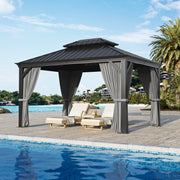 Sunvanta Haven Luxury Hardtop Gazebo with 120mm × 120mm Reinforced Aluminium Posts, Integrated Gutter System, Curtains & Netting for Patio & Alfresco Use