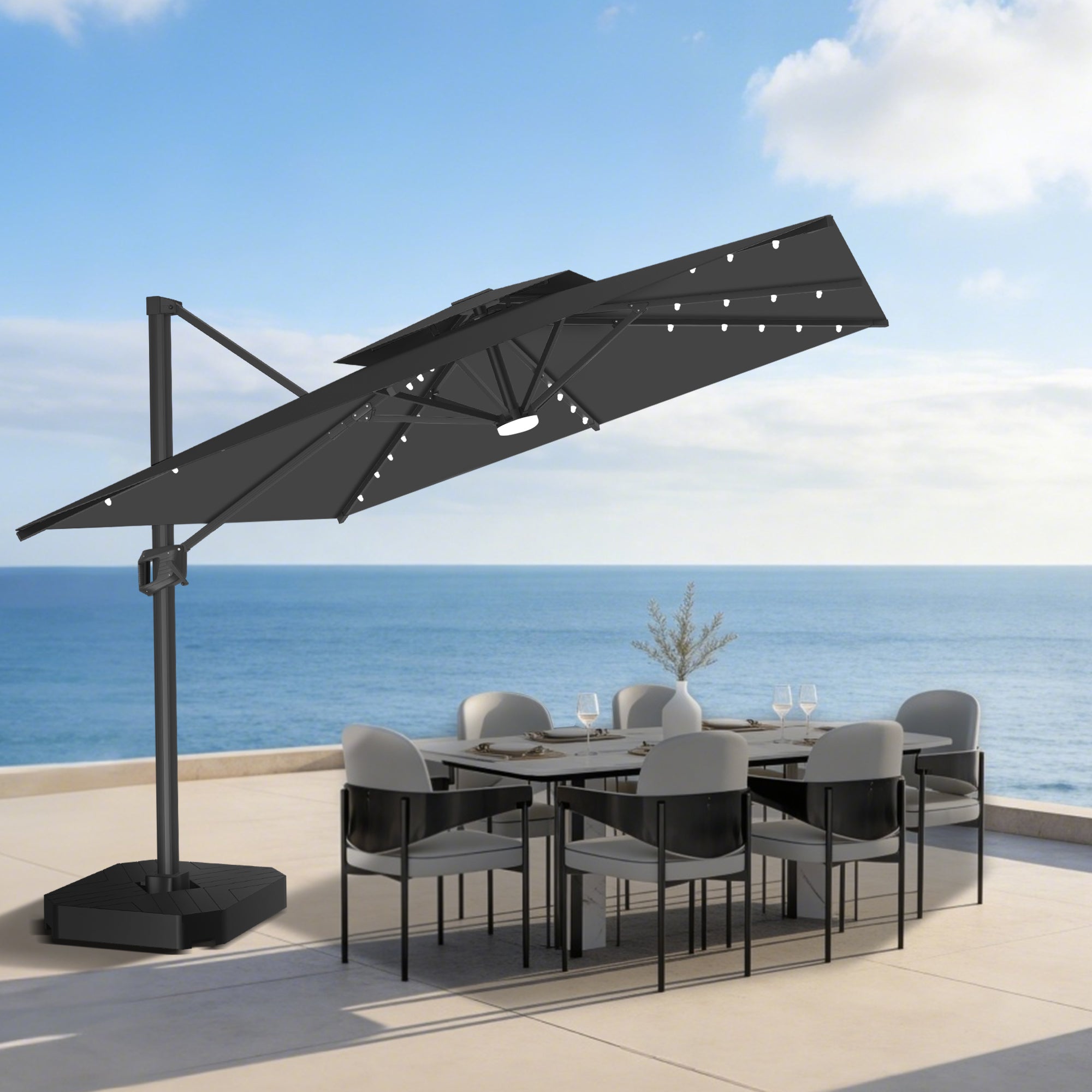 Sunvanta Auron Pro Cantilever Umbrella with Built-In LED Lighting and Reinforced Aluminum Frame for Patio & Garden Use