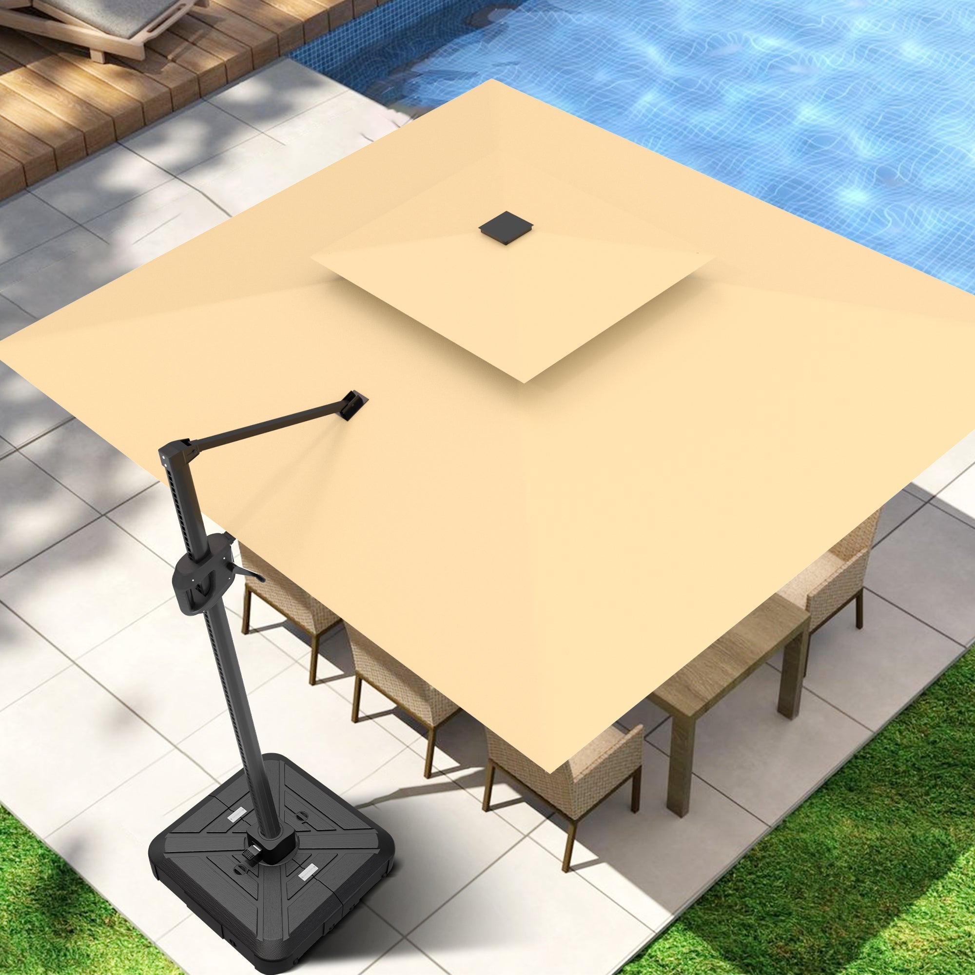 Sunvanta™ Auron Series Cantilever Umbrella Base with Wheels – 110–200 kg HDPE Refillable Outdoor Weight Stand