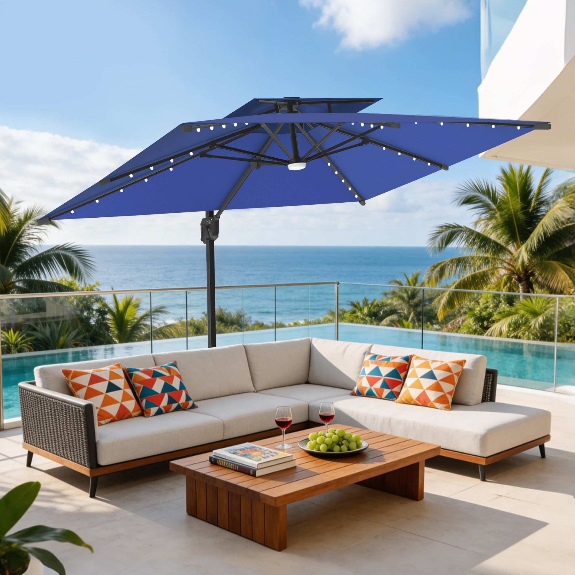 Sunvanta Auron Pro Cantilever Umbrella with Built-In LED Lighting and Reinforced Aluminum Frame for Patio & Garden Use