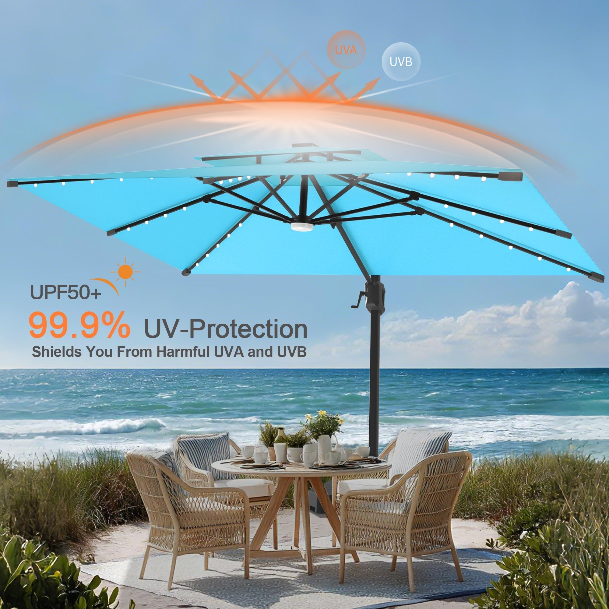 Sunvanta Auron Pro Cantilever Umbrella with Built-In LED Lighting and Reinforced Aluminum Frame for Patio & Garden Use