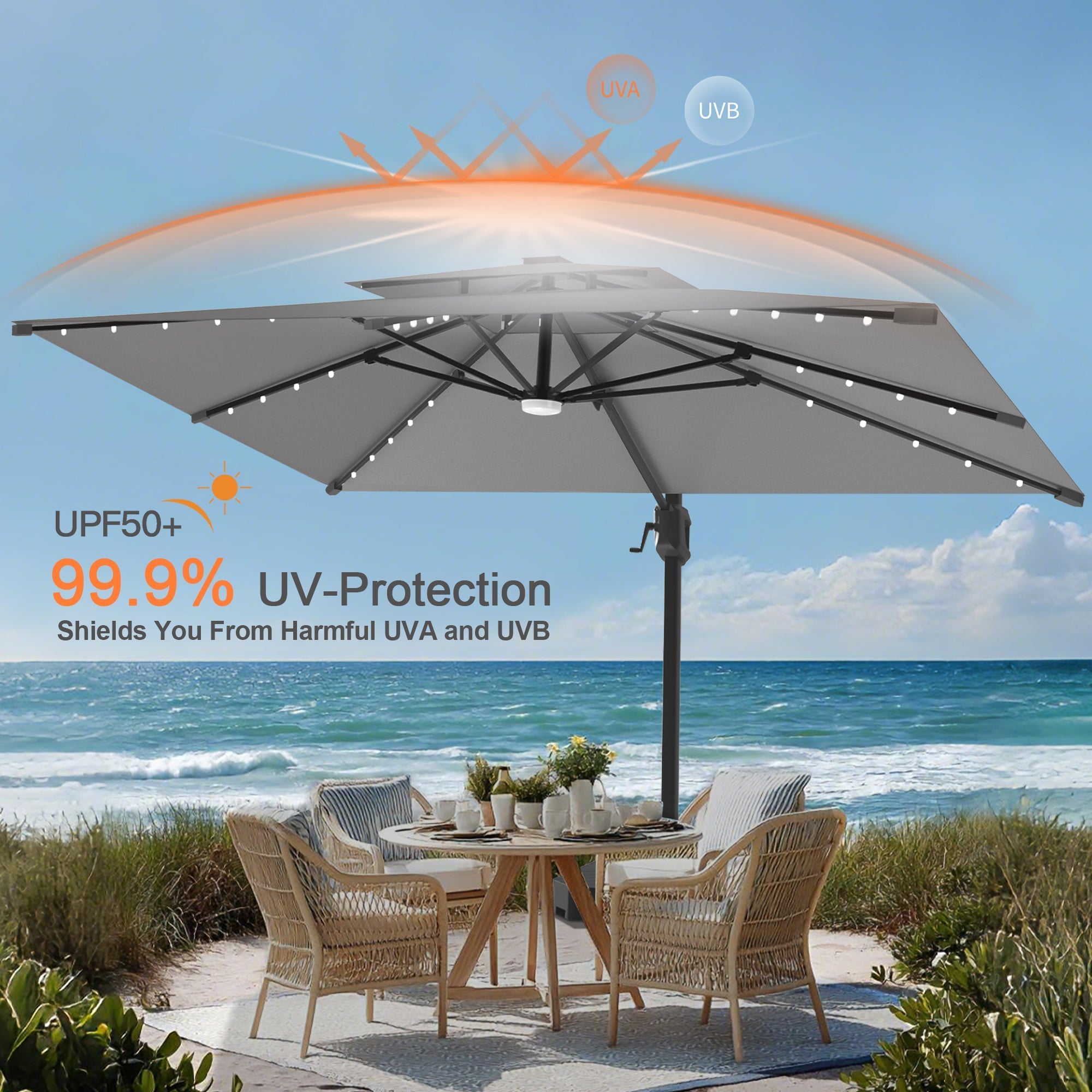 Sunvanta Auron Pro Cantilever Umbrella with Built-In LED Lighting and Reinforced Aluminum Frame for Patio & Garden Use