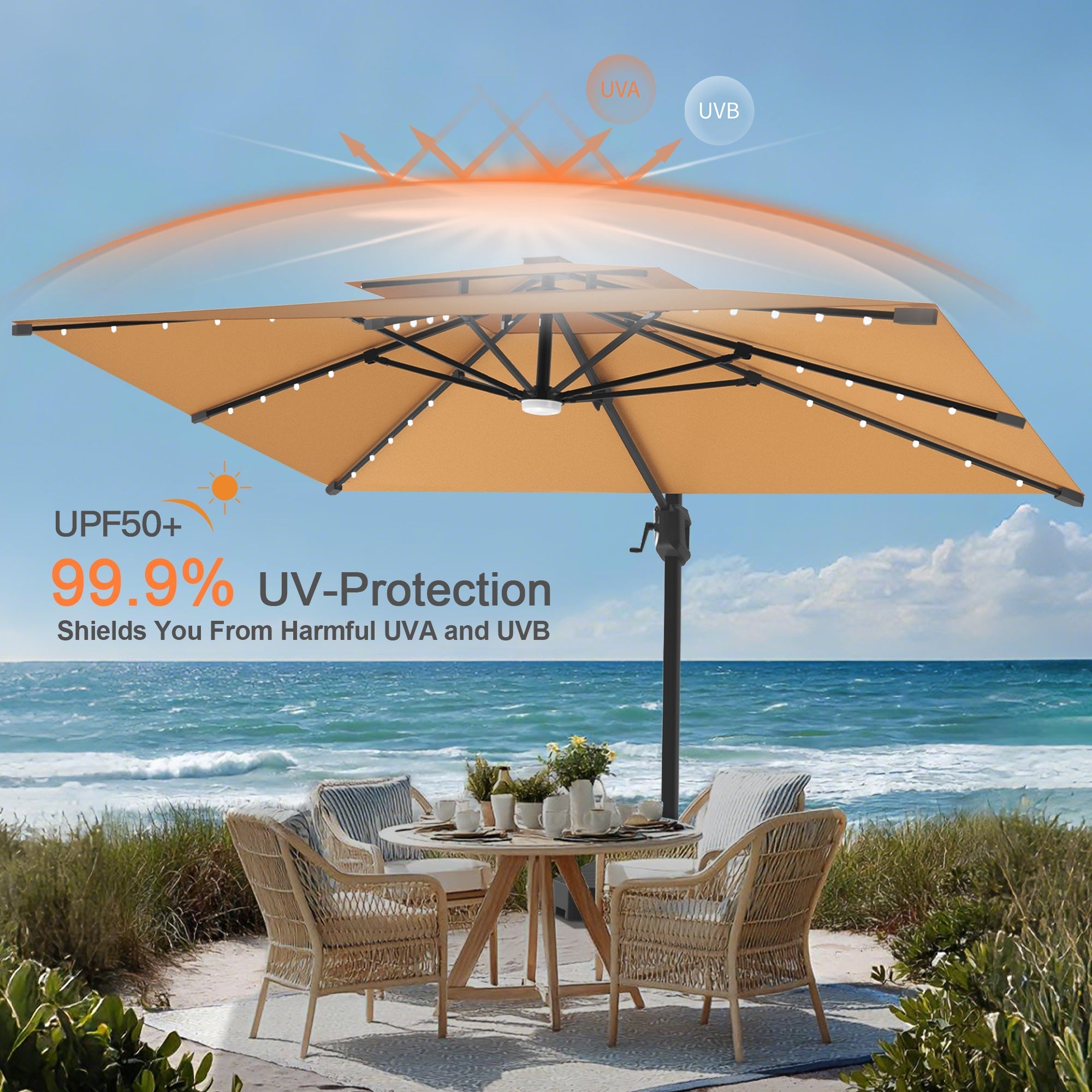 Sunvanta Auron Pro Cantilever Umbrella with Built-In LED Lighting and Reinforced Aluminum Frame for Patio & Garden Use