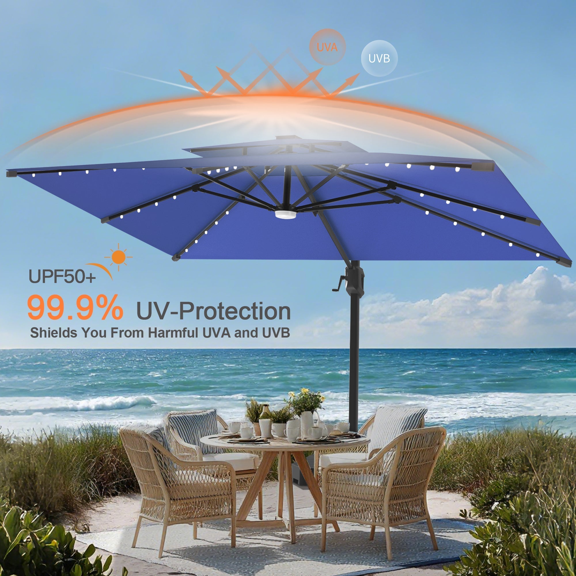 Sunvanta Auron Pro Cantilever Umbrella with Built-In LED Lighting and Reinforced Aluminum Frame for Patio & Garden Use