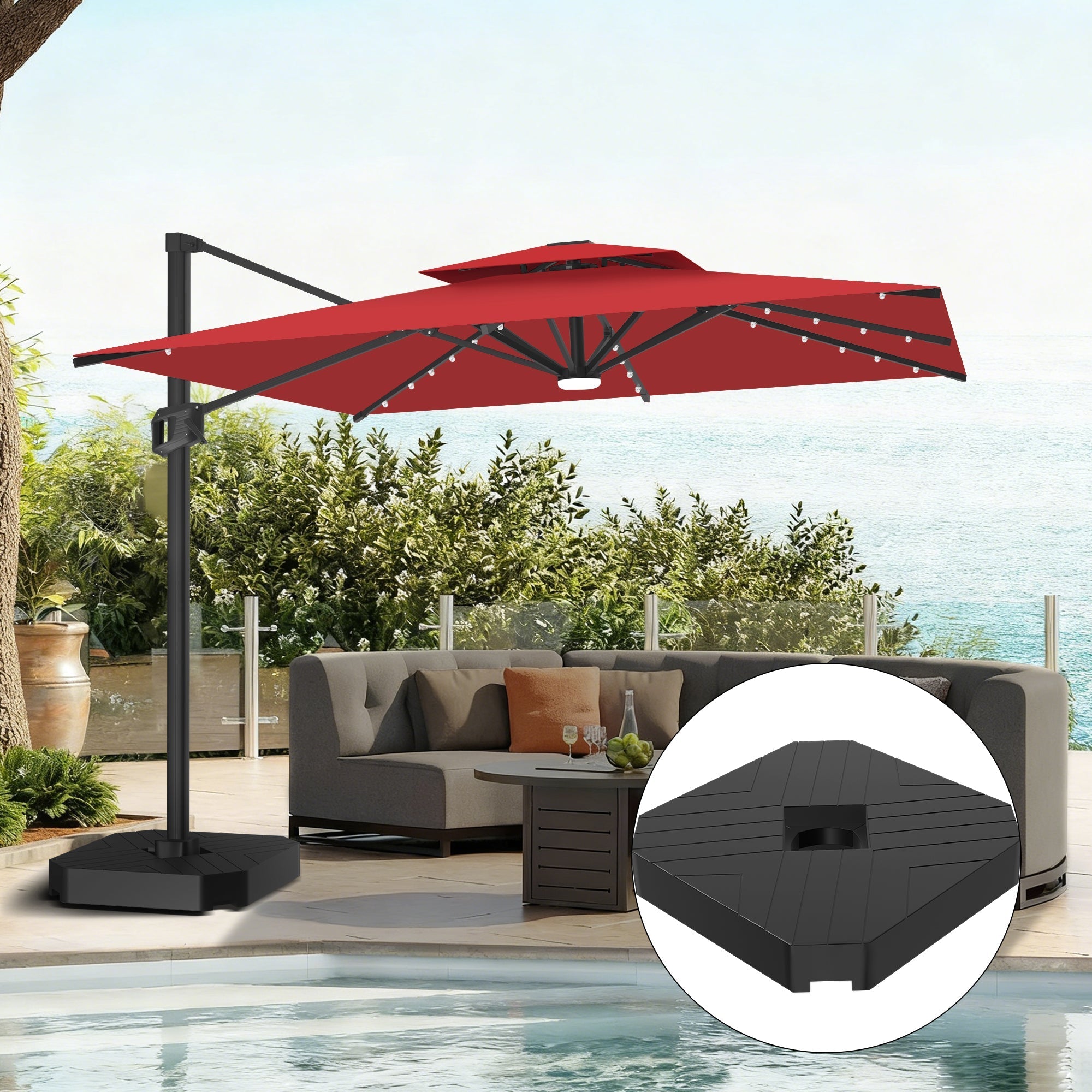 Sunvanta Auron Pro Cantilever Umbrella with Built-In LED Lighting and Reinforced Aluminum Frame for Patio & Garden Use