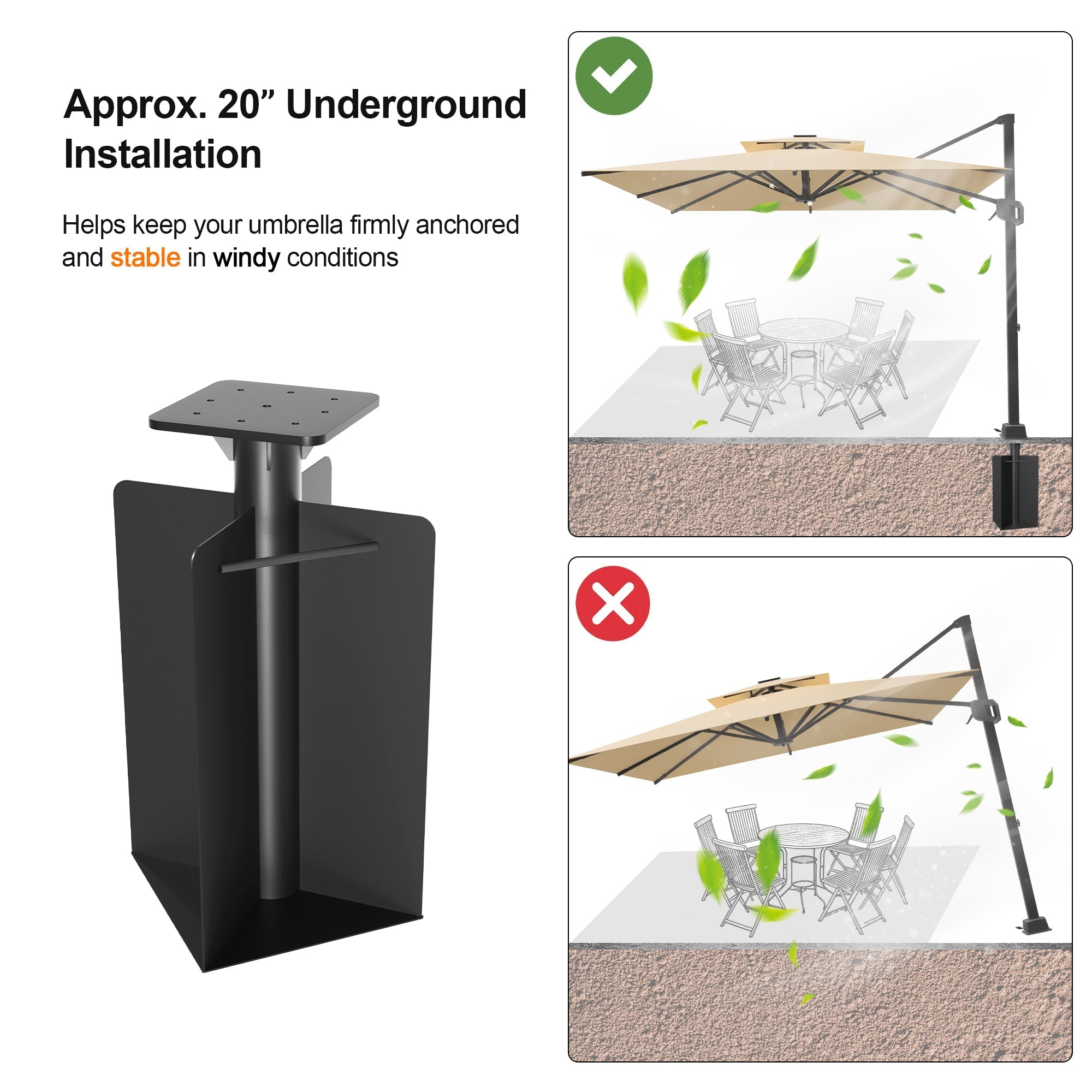 Sunvanta Auron In-Ground Umbrella Base for Cantilever Umbrellas – Heavy-Duty Steel, Secure Concrete Mount